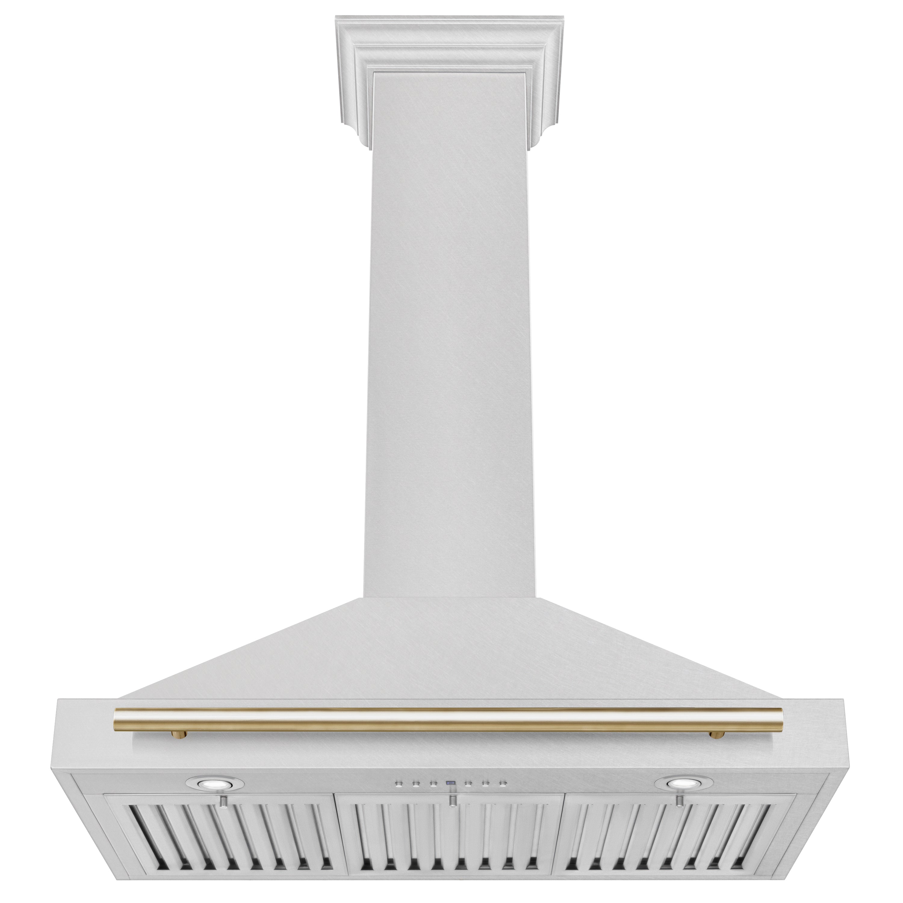 ZLINE 36 in. Wall Mount Range Hood Convertible Satin Stainless Steel Polished Gold Handle 400 CFM (KB4SNZ-36-G)