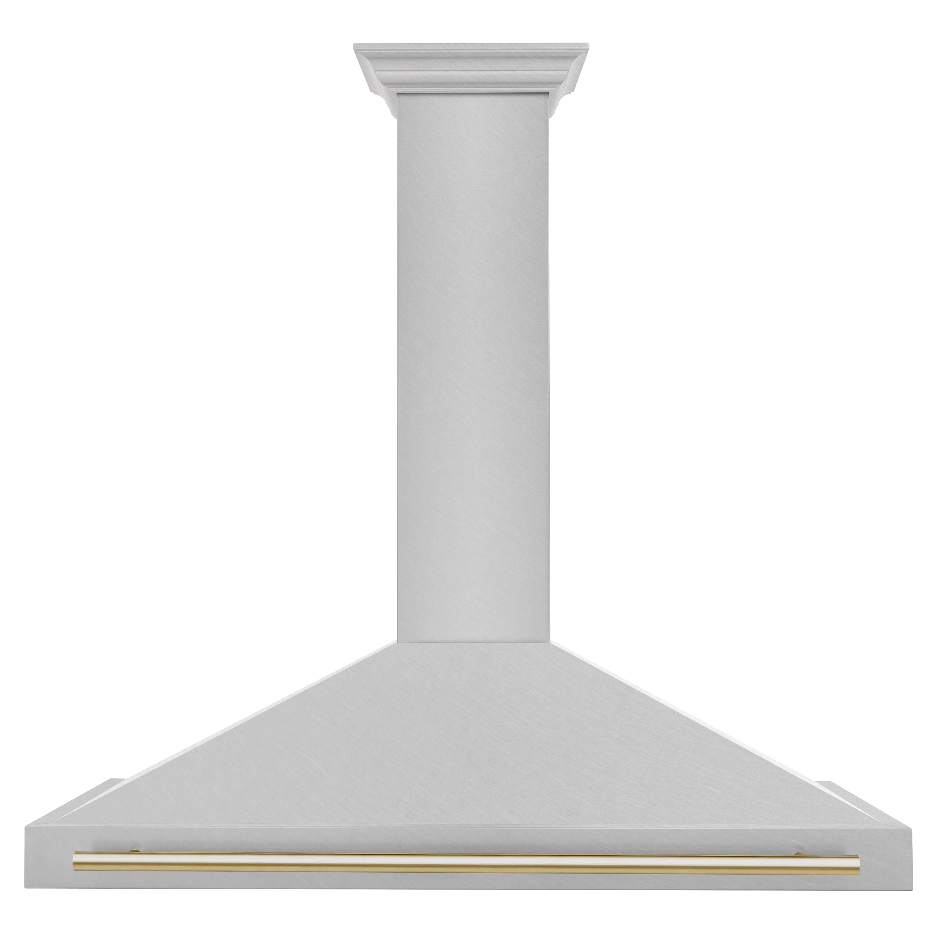 ZLINE 48 in. Wall Mount Range Hood Convertible Satin Stainless Steel Polished Gold Handle (KB4SNZ-48-G)