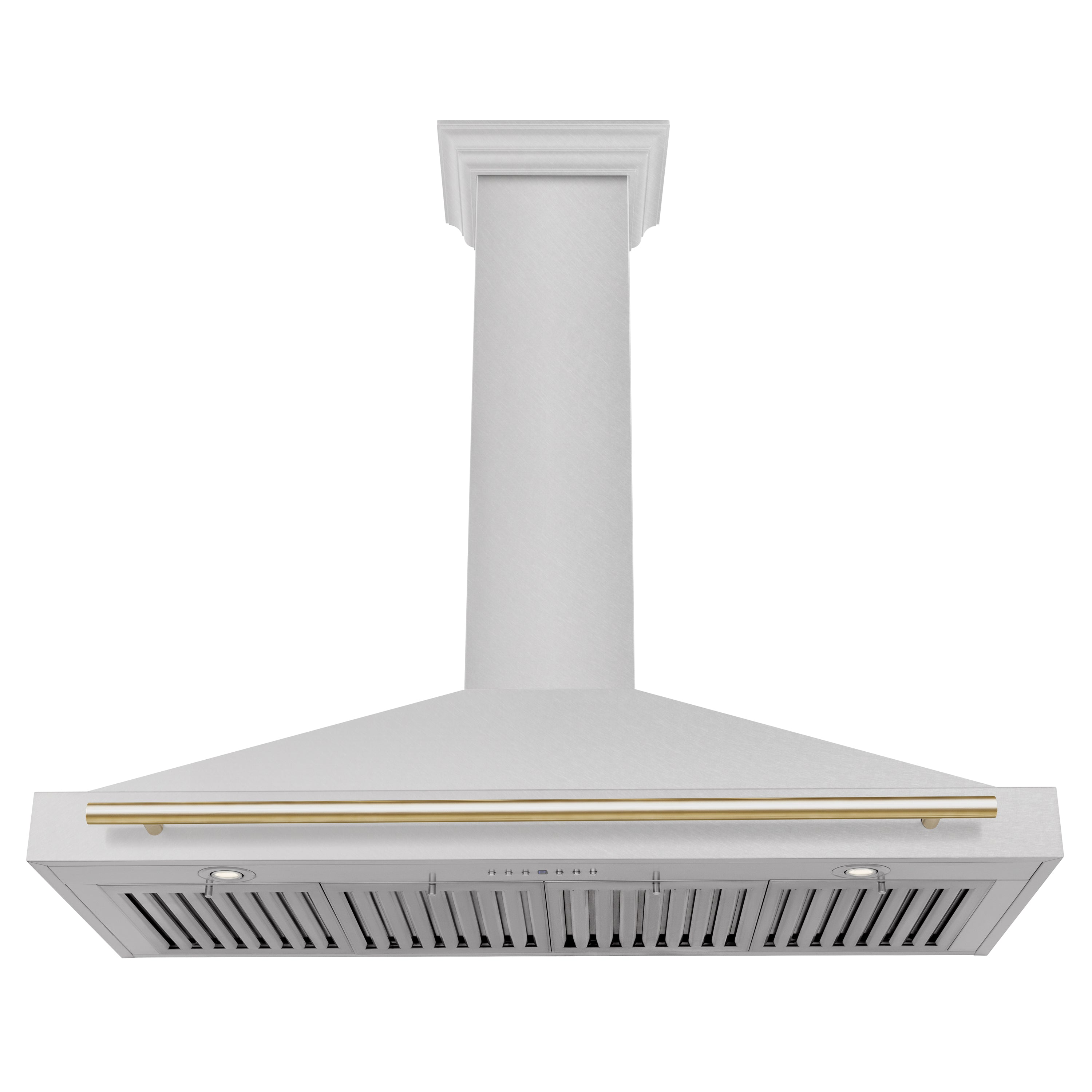 ZLINE 48 in. Wall Mount Range Hood Convertible Satin Stainless Steel Polished Gold Handle (KB4SNZ-48-G)