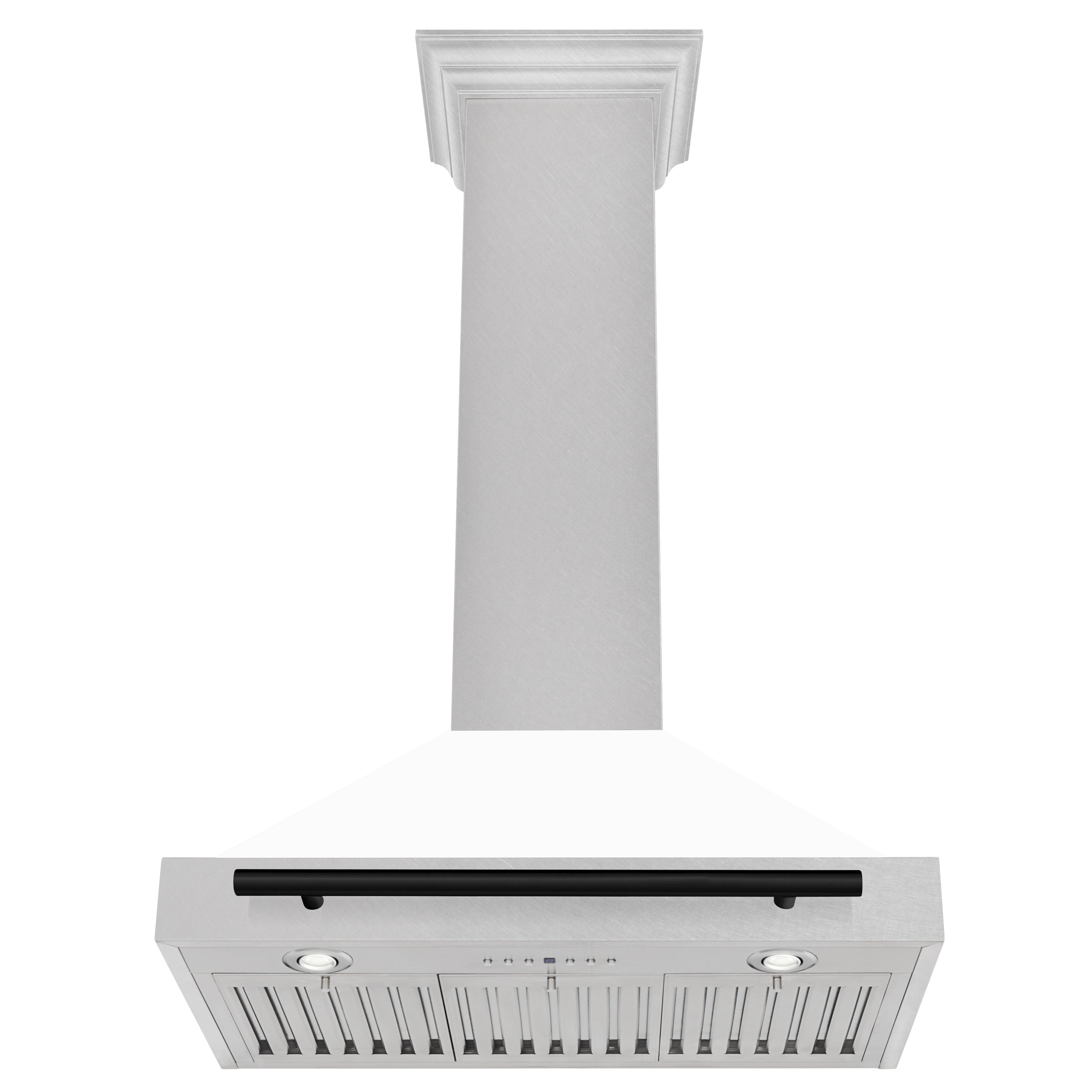 ZLINE 30 in. Wall Mount Range Hood Convertible 400 CFM Satin Stainless Steel White Matte Shell Matte Black Handle (KB4SNZ-WM30-MB)