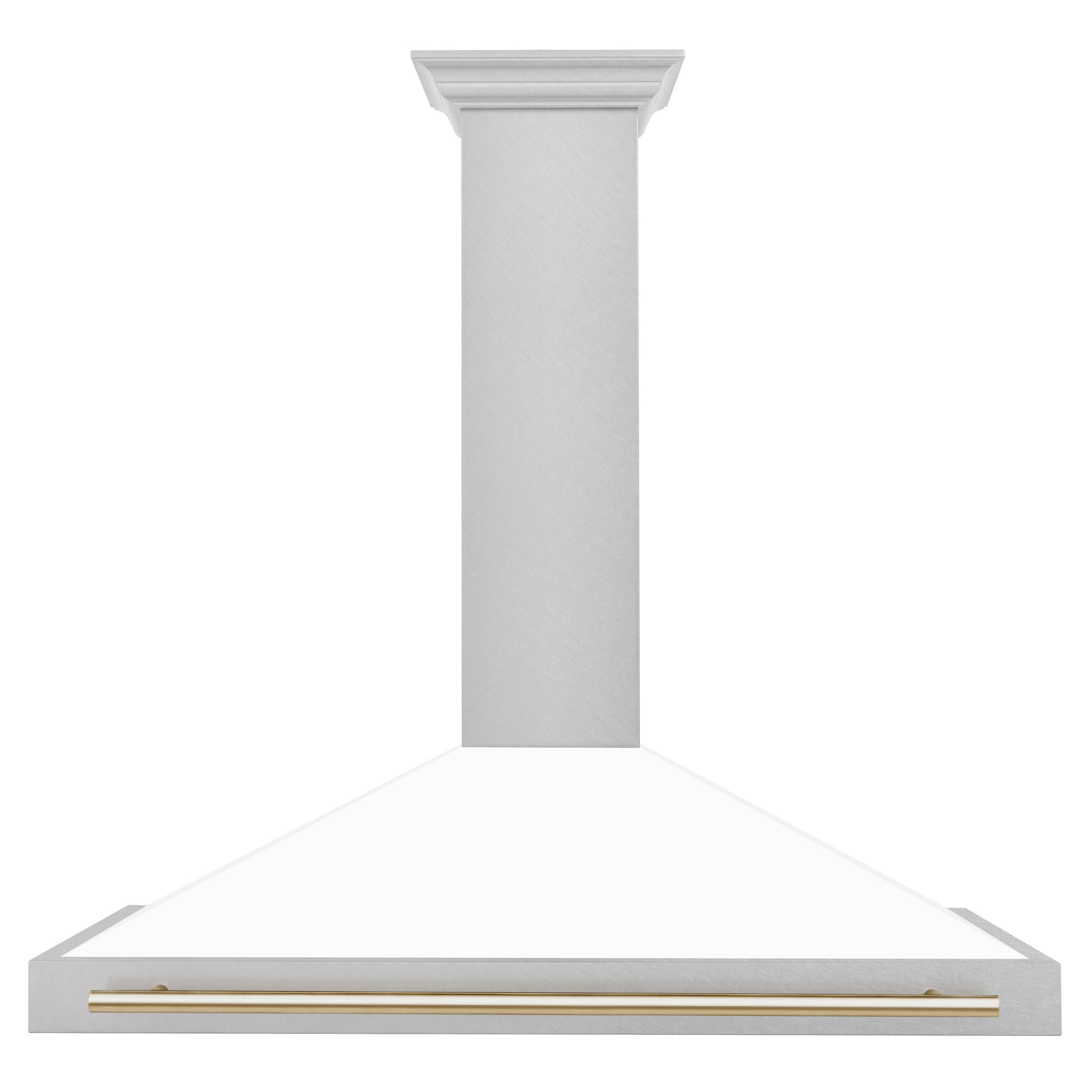 ZLINE 48 in. Wall Mount Range Hood Convertible Satin Stainless Steel White Matte Shell Polished Gold Handle KB4SNZ-WM48-G