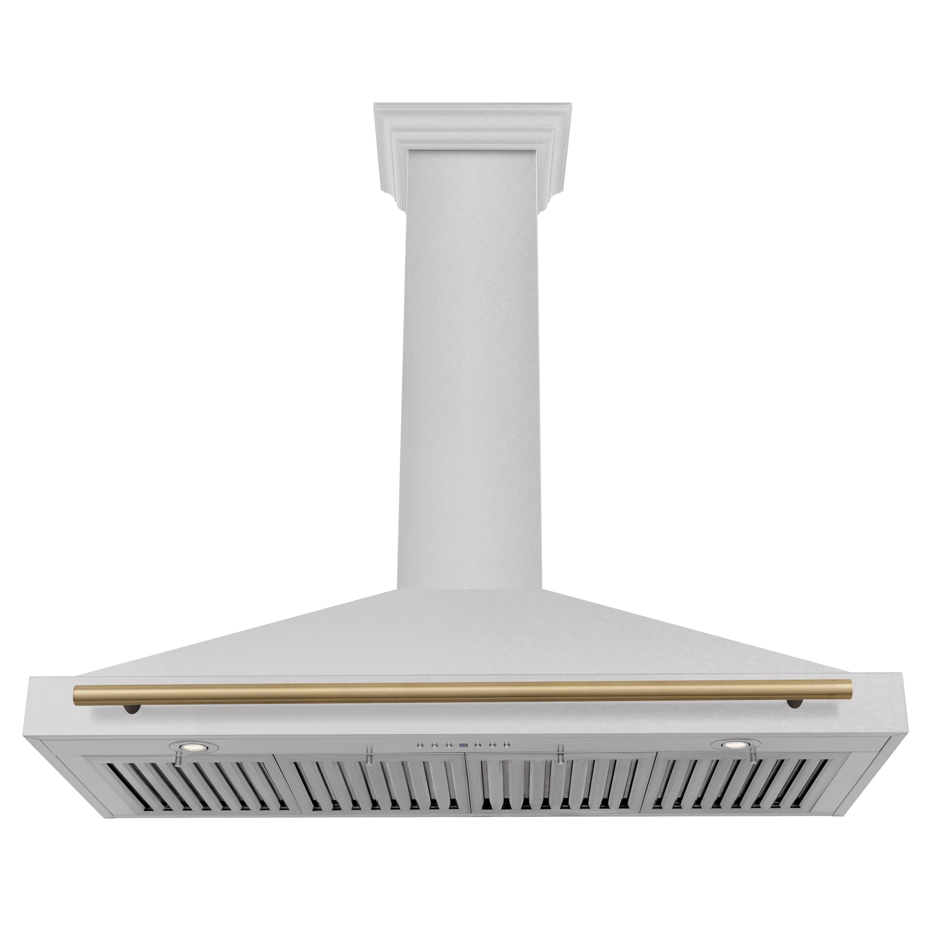 ZLINE 48 in. Wall Mount Range Hood Convertible Satin Stainless Steel Champagne Bronze Handle (KB4SNZ-48-CB)