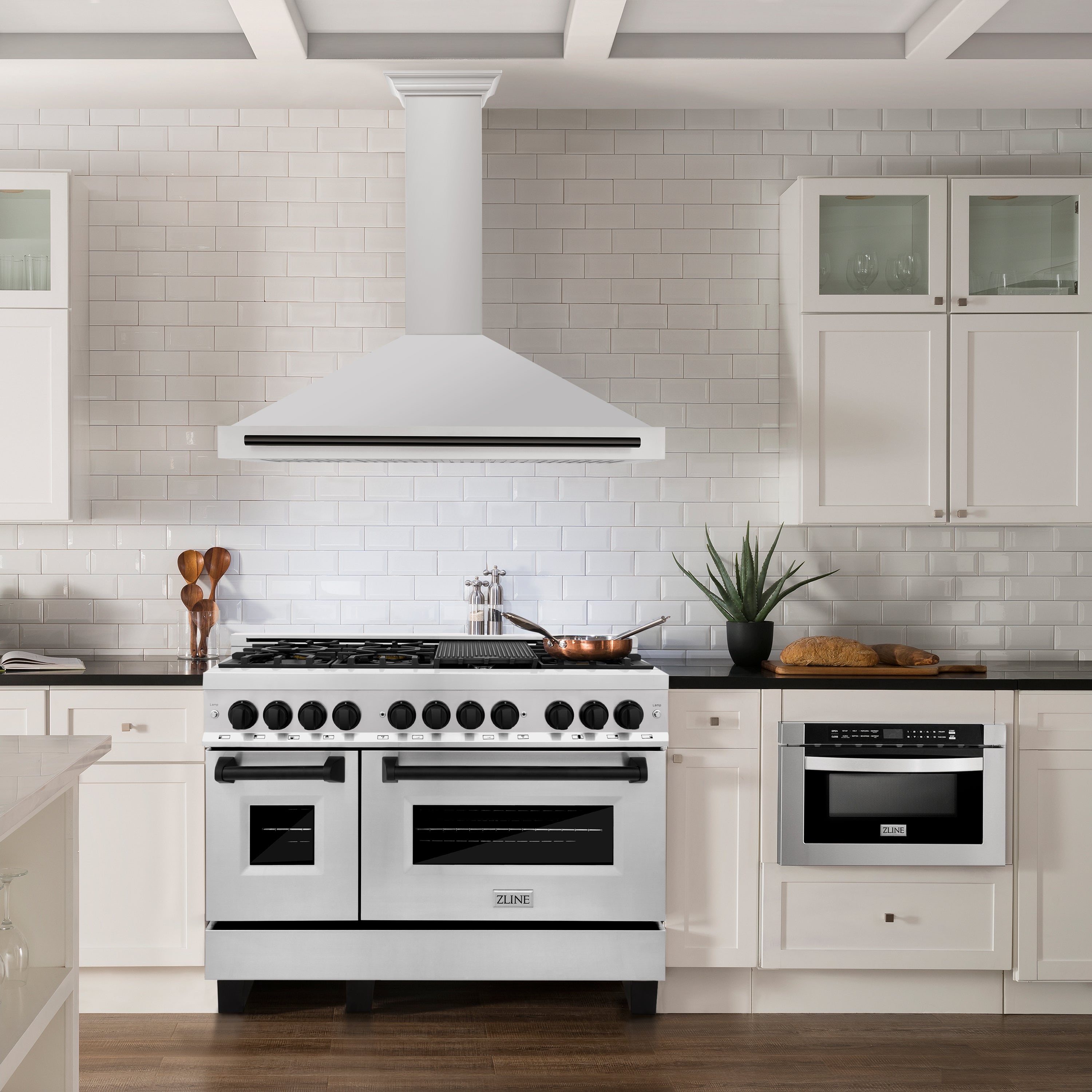ZLINE 48 Inch Wall Mount Range Hood Stainless Steel Matte Black Handle 4-Speed Ventilation (KB4STZ-48-MB)