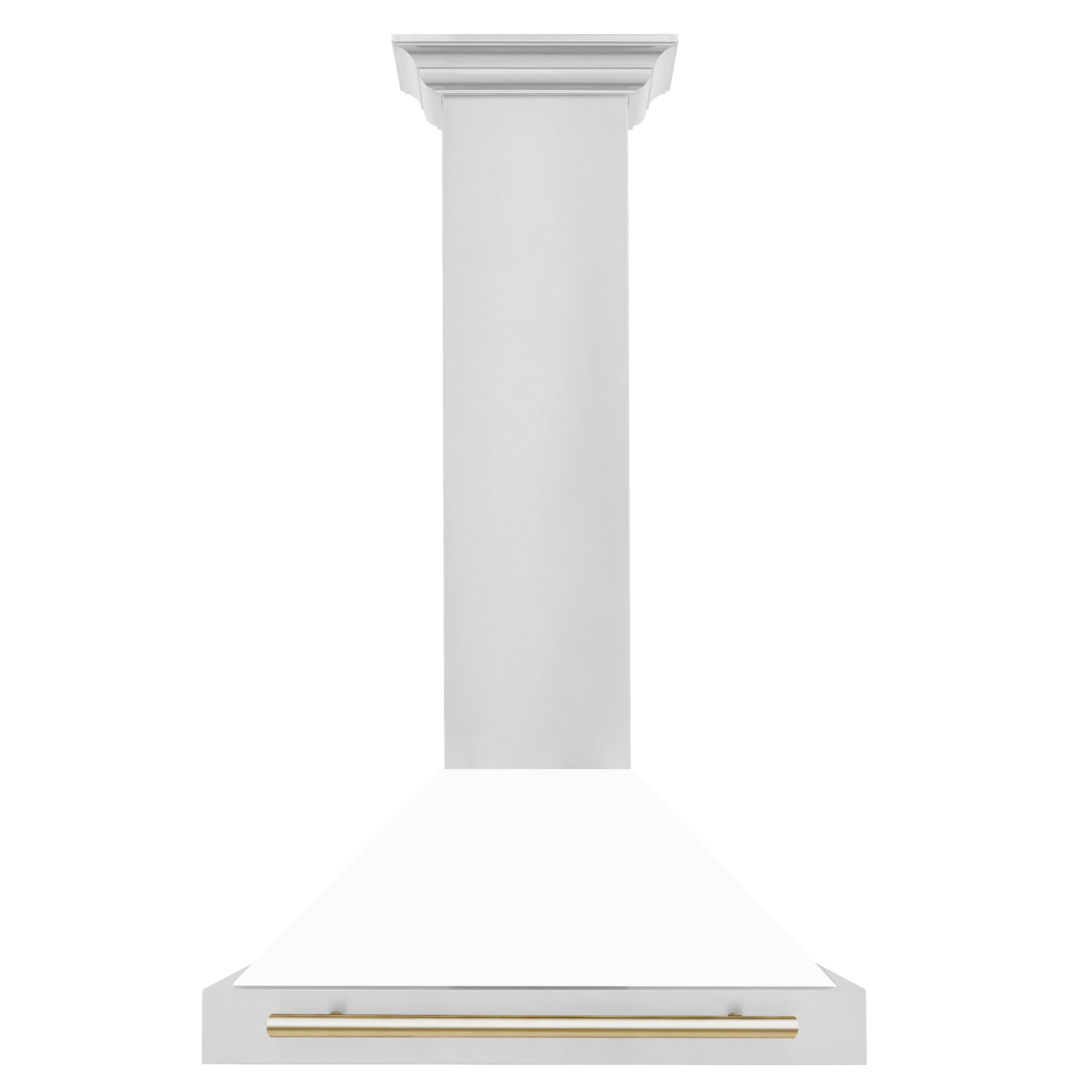 ZLINE 30 Inch Wall Mount Range Hood Stainless Steel White Matte Shell Gold Handle Autograph Edition 400 CFM (KB4STZ-WM30-G)