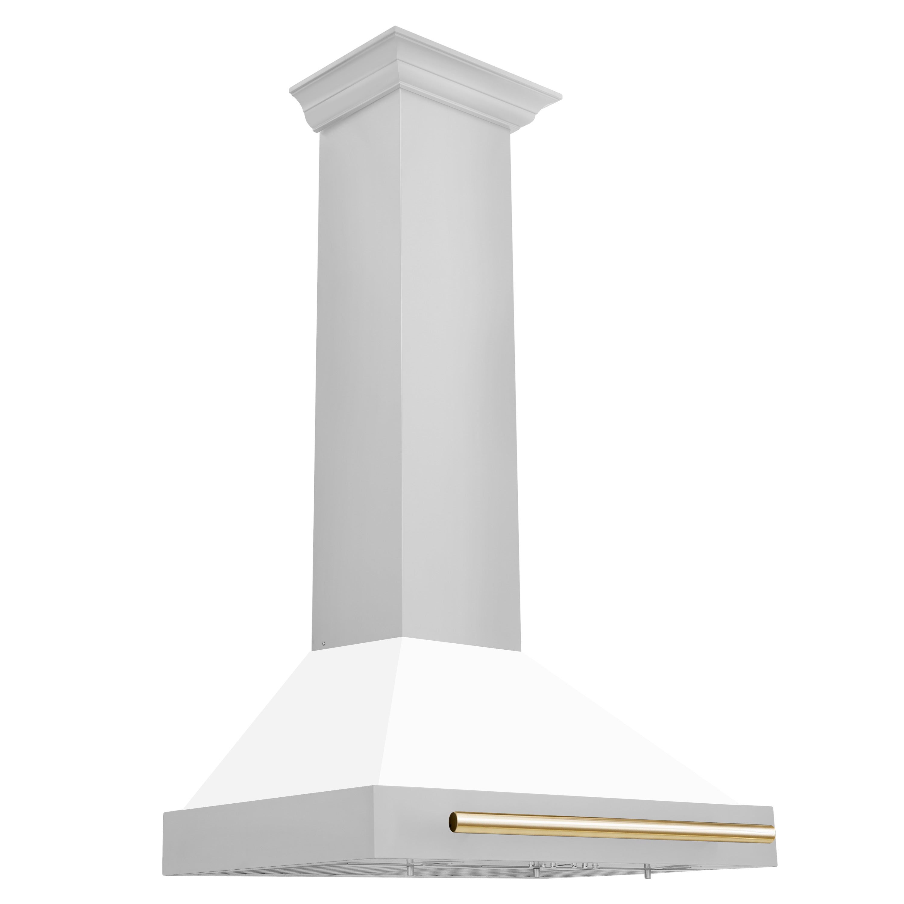 ZLINE 30 Inch Wall Mount Range Hood Stainless Steel White Matte Shell Gold Handle Autograph Edition 400 CFM (KB4STZ-WM30-G)