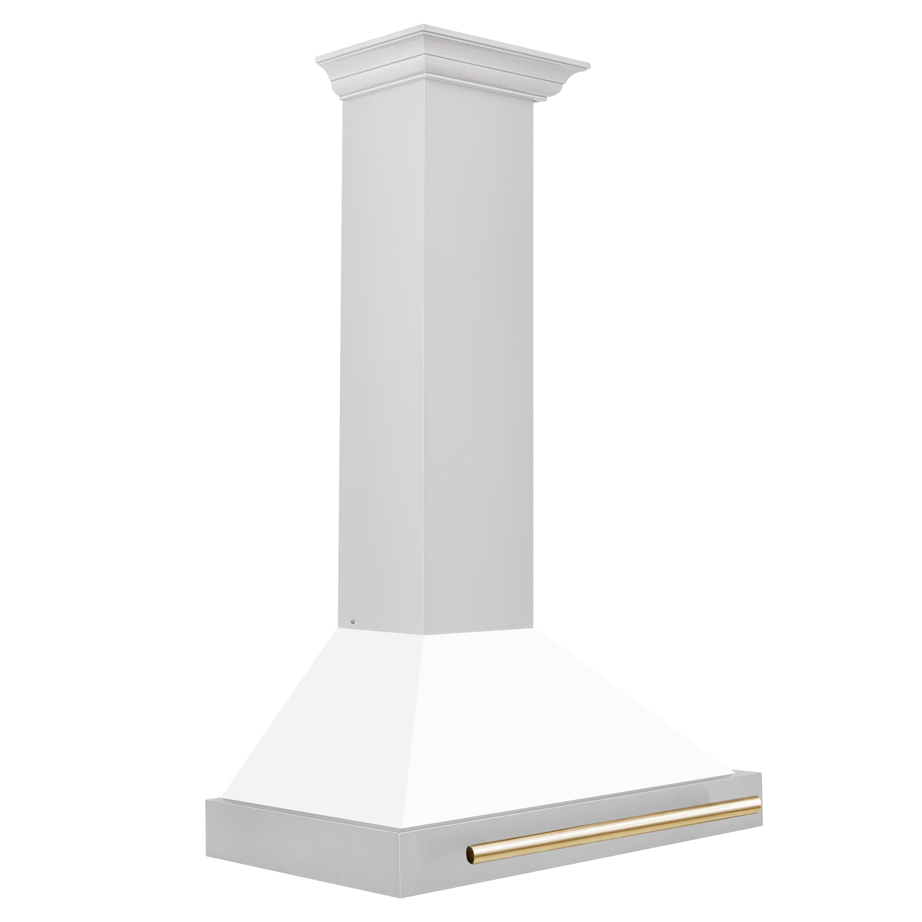ZLINE 30 Inch Wall Mount Range Hood Stainless Steel White Matte Shell Gold Handle Autograph Edition 400 CFM (KB4STZ-WM30-G)