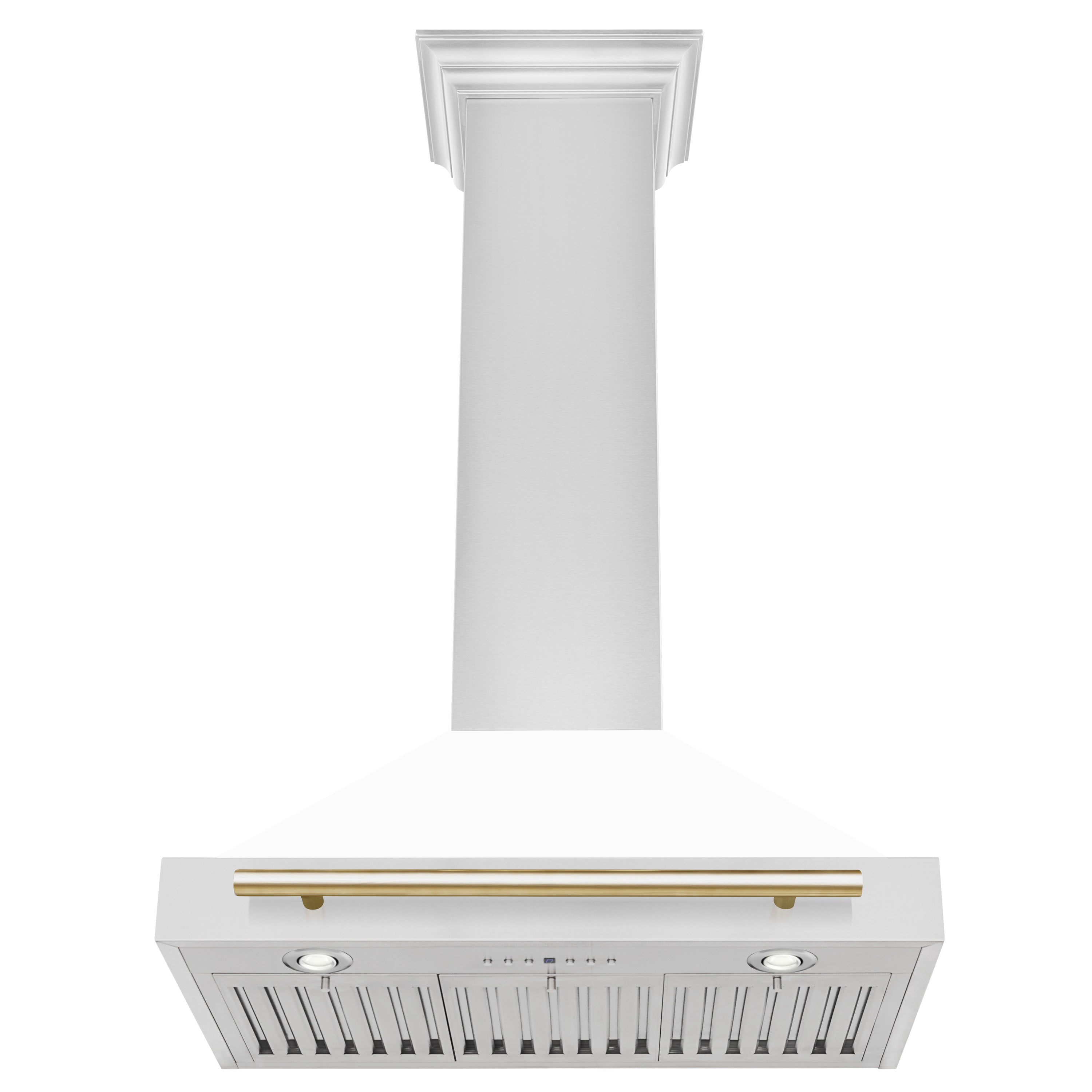 ZLINE 30 Inch Wall Mount Range Hood Stainless Steel White Matte Shell Gold Handle Autograph Edition 400 CFM (KB4STZ-WM30-G)