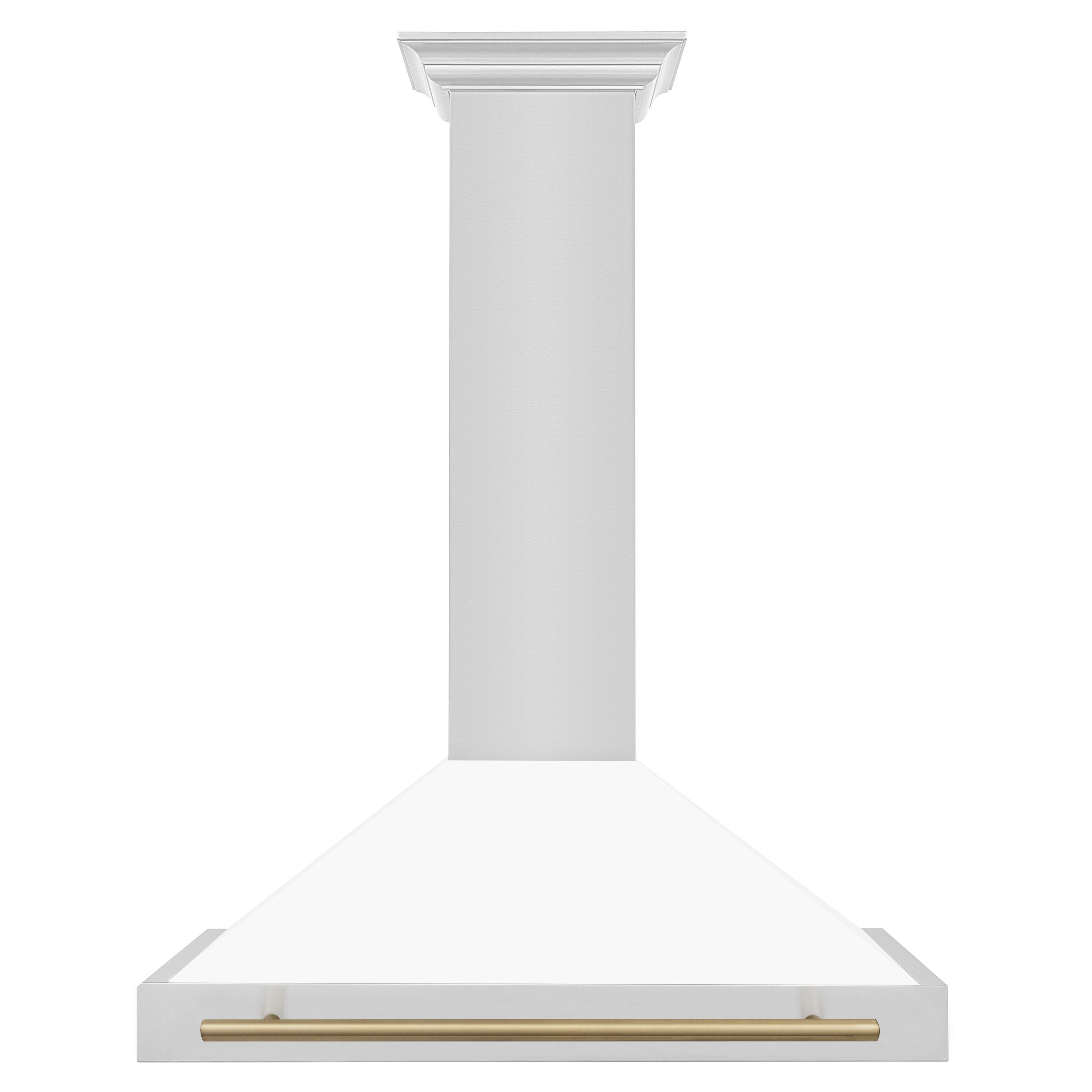 ZLINE 36 Inch Wall Mount Range Hood Stainless Steel White Matte Shell Champagne Bronze Handle Autograph Edition (KB4STZ-WM36-CB)