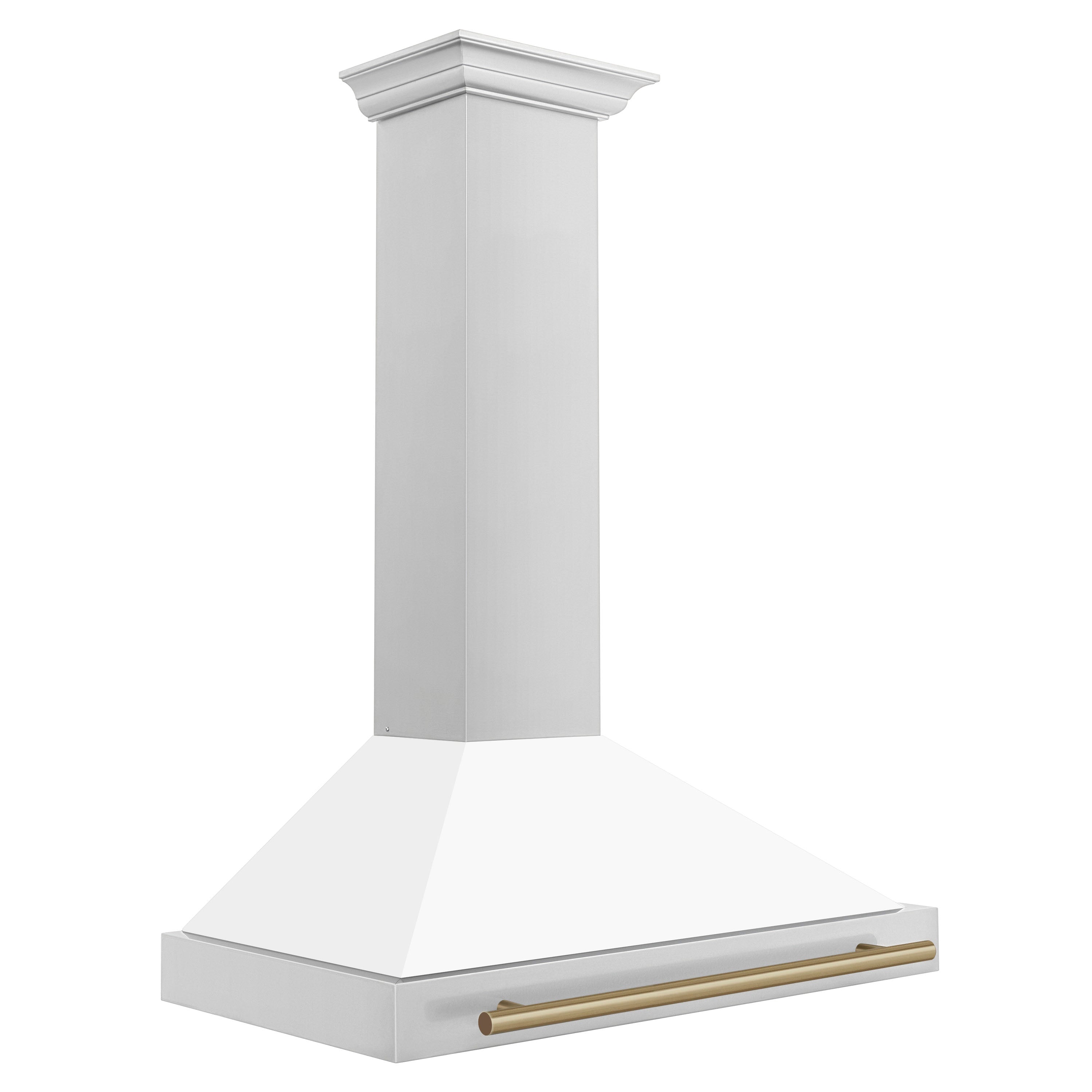 ZLINE 36 Inch Wall Mount Range Hood Stainless Steel White Matte Shell Champagne Bronze Handle Autograph Edition (KB4STZ-WM36-CB)