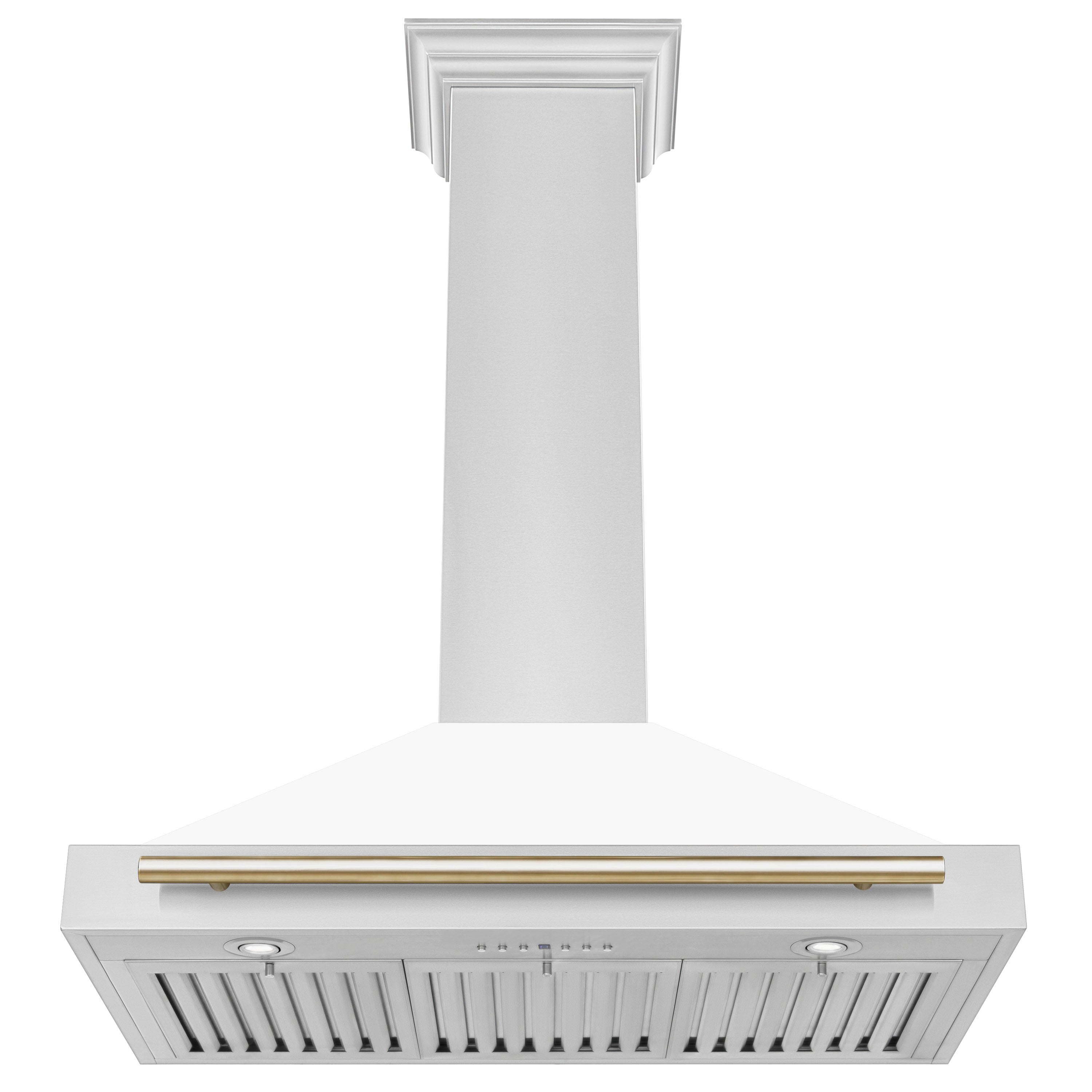ZLINE 36 Inch Wall Mount Range Hood Stainless Steel Matte White Shell Gold Handle Autograph Edition (KB4STZ-WM36-G)