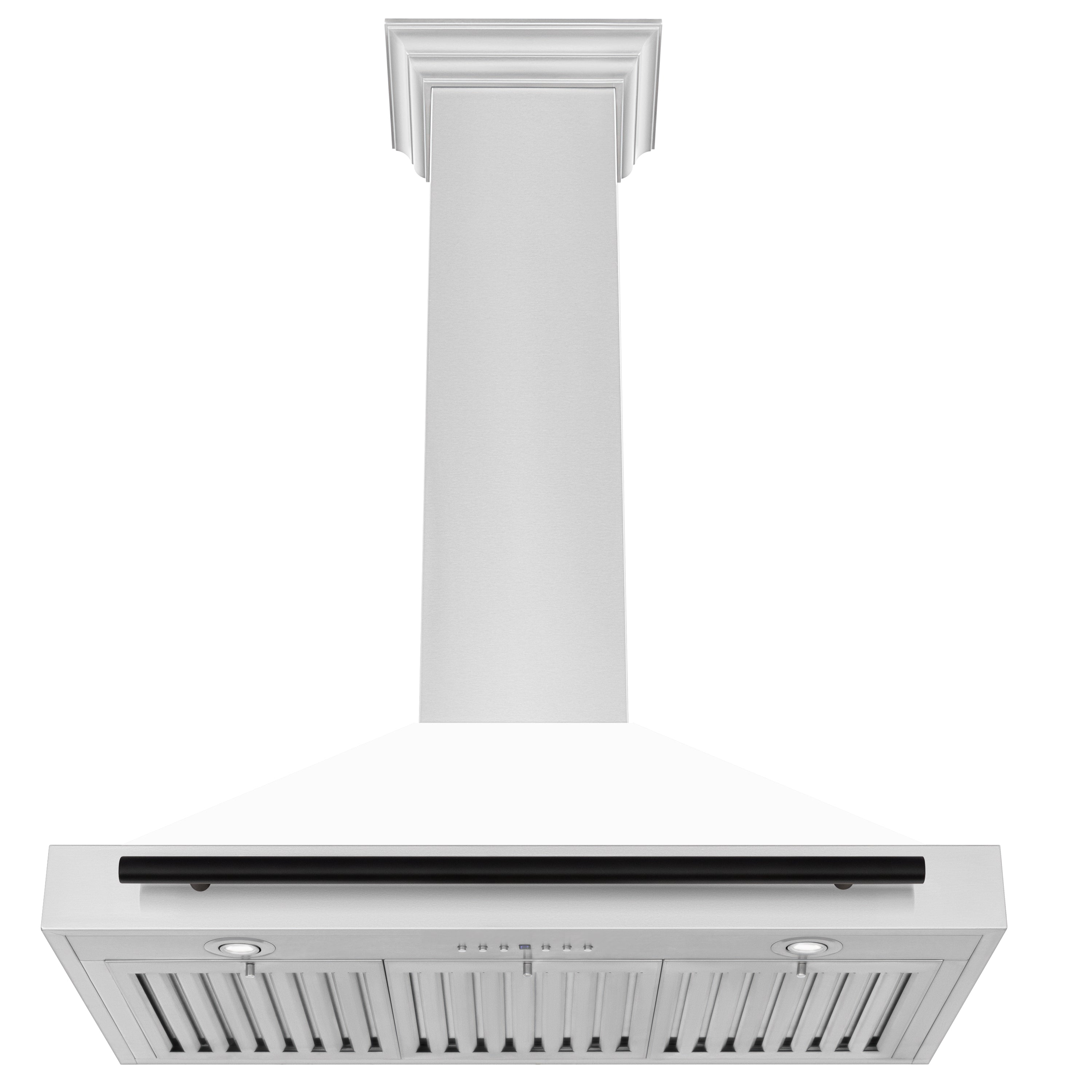 ZLINE 36 in. Wall Mount Range Hood Stainless Steel White Matte Shell Black Handle Autograph Edition (KB4STZ-WM36-MB)