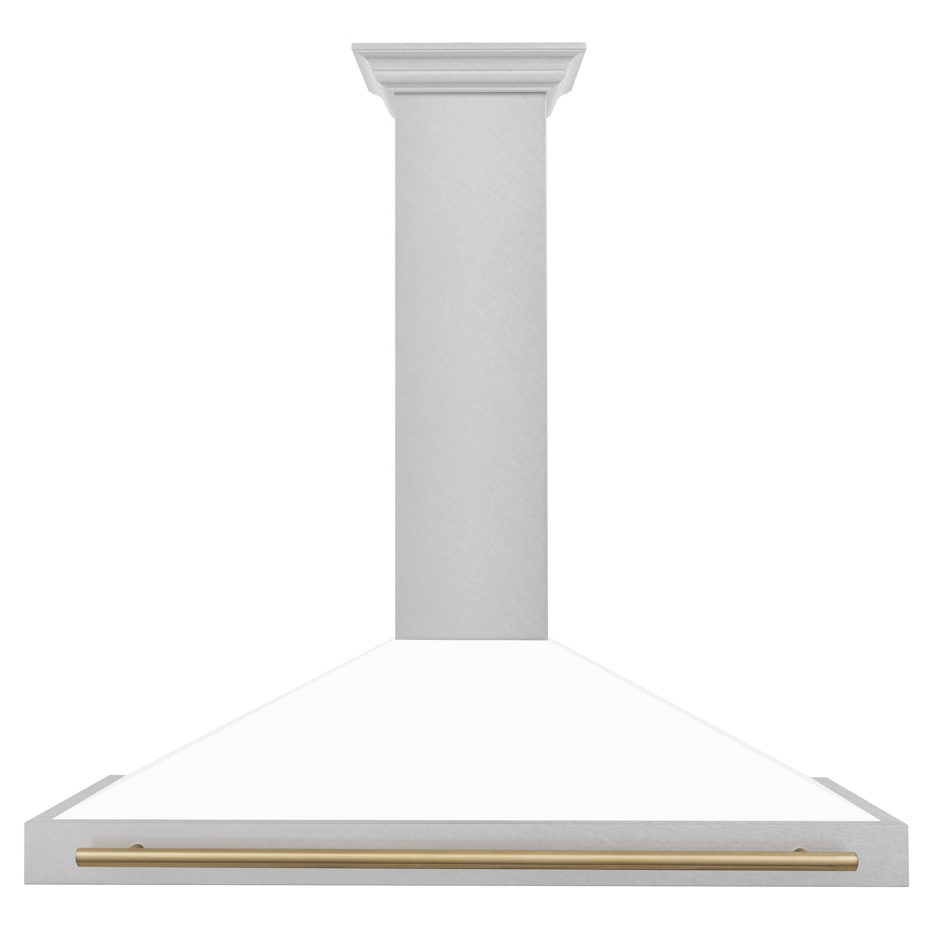 ZLINE 48 in Wall Mount Range Hood Convertible Satin Stainless Steel White Matte Shell Champagne Bronze Handle (KB4SNZ-WM48-CB)