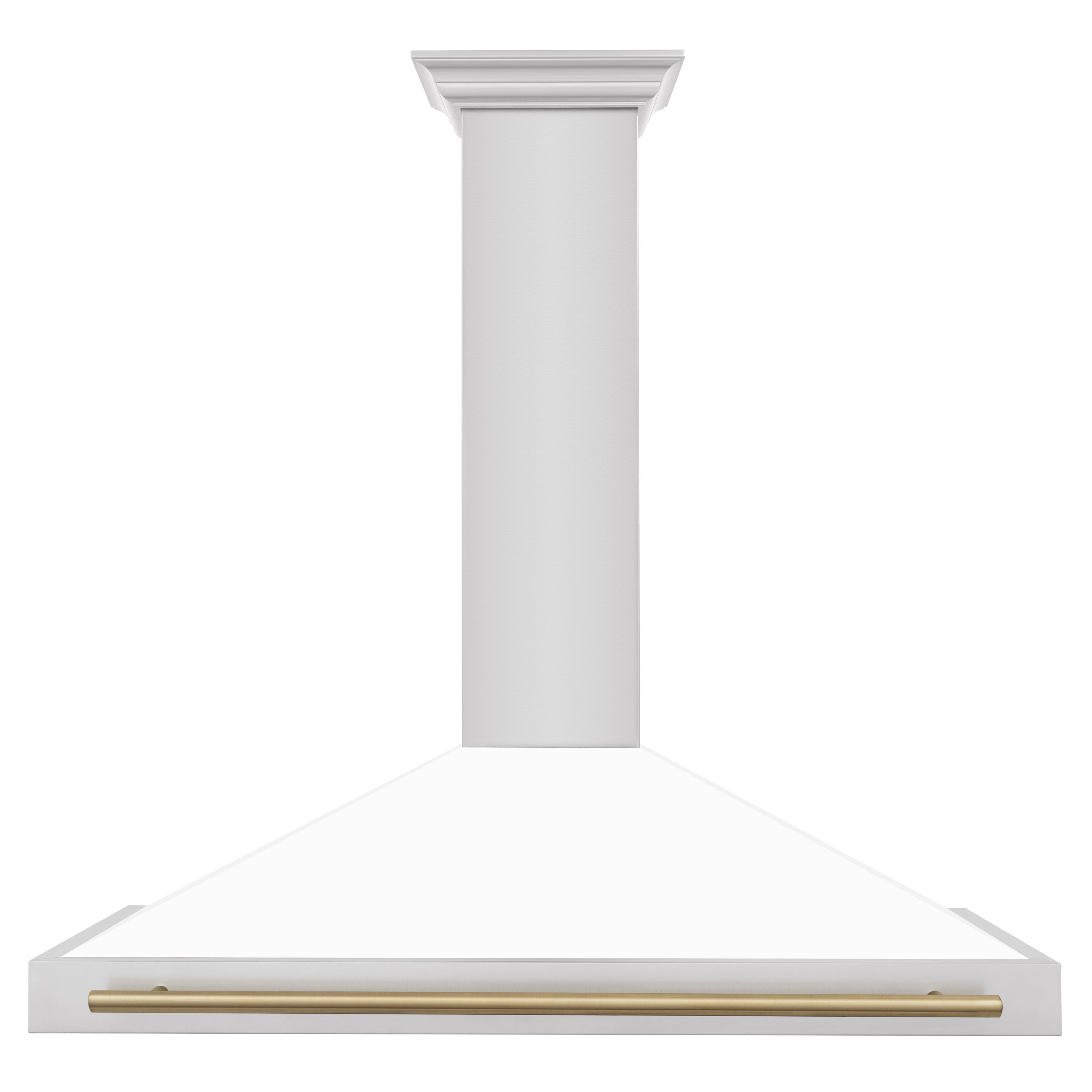 ZLINE 48 in. Wall Mount Range Hood Stainless Steel White Matte Shell Champagne Bronze Handle KB4STZ-WM48-CB