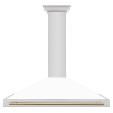 ZLINE 48 in. Wall Mount Range Hood Stainless Steel White Matte Shell Champagne Bronze Handle KB4STZ-WM48-CB