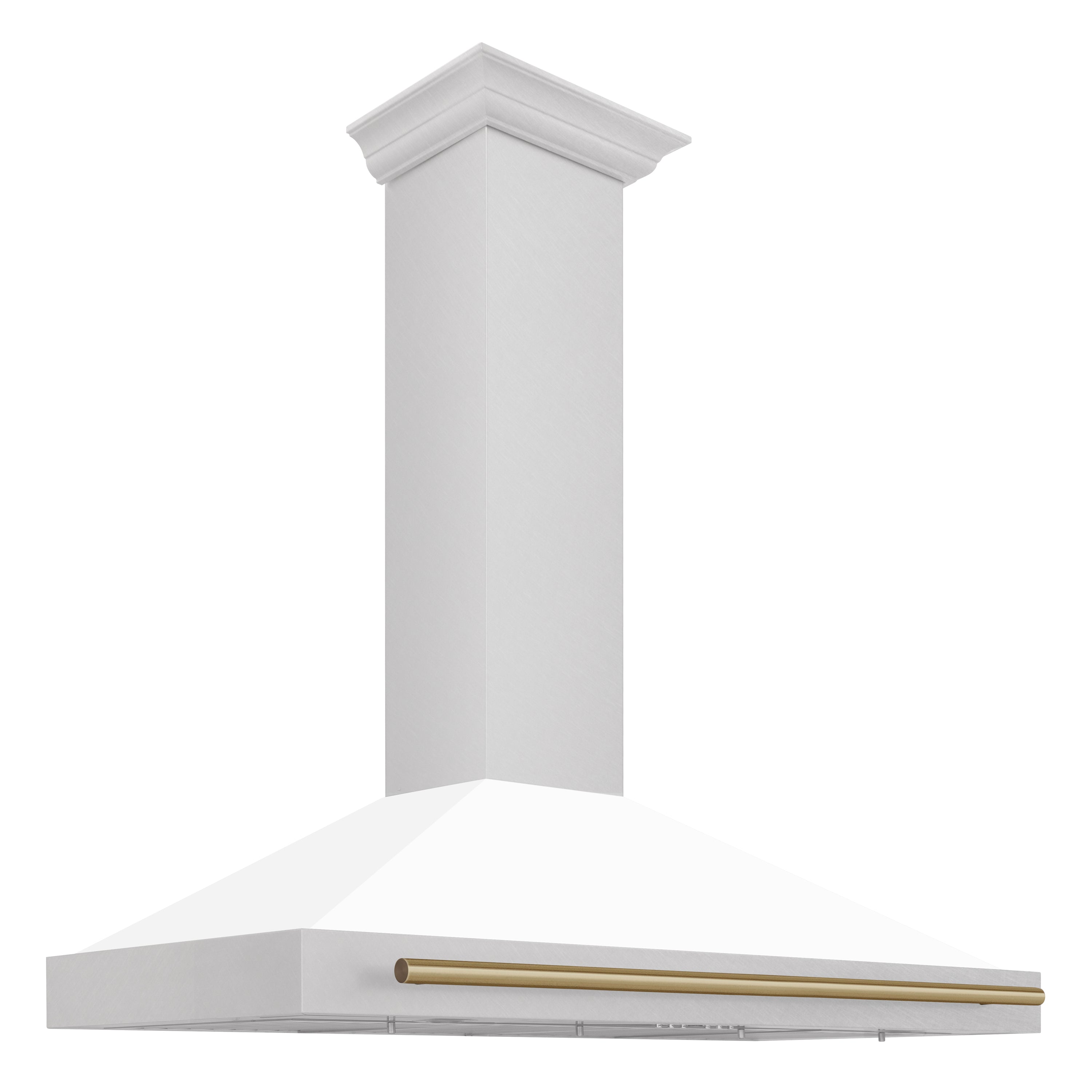 ZLINE 48 in Wall Mount Range Hood Convertible Satin Stainless Steel White Matte Shell Champagne Bronze Handle (KB4SNZ-WM48-CB)