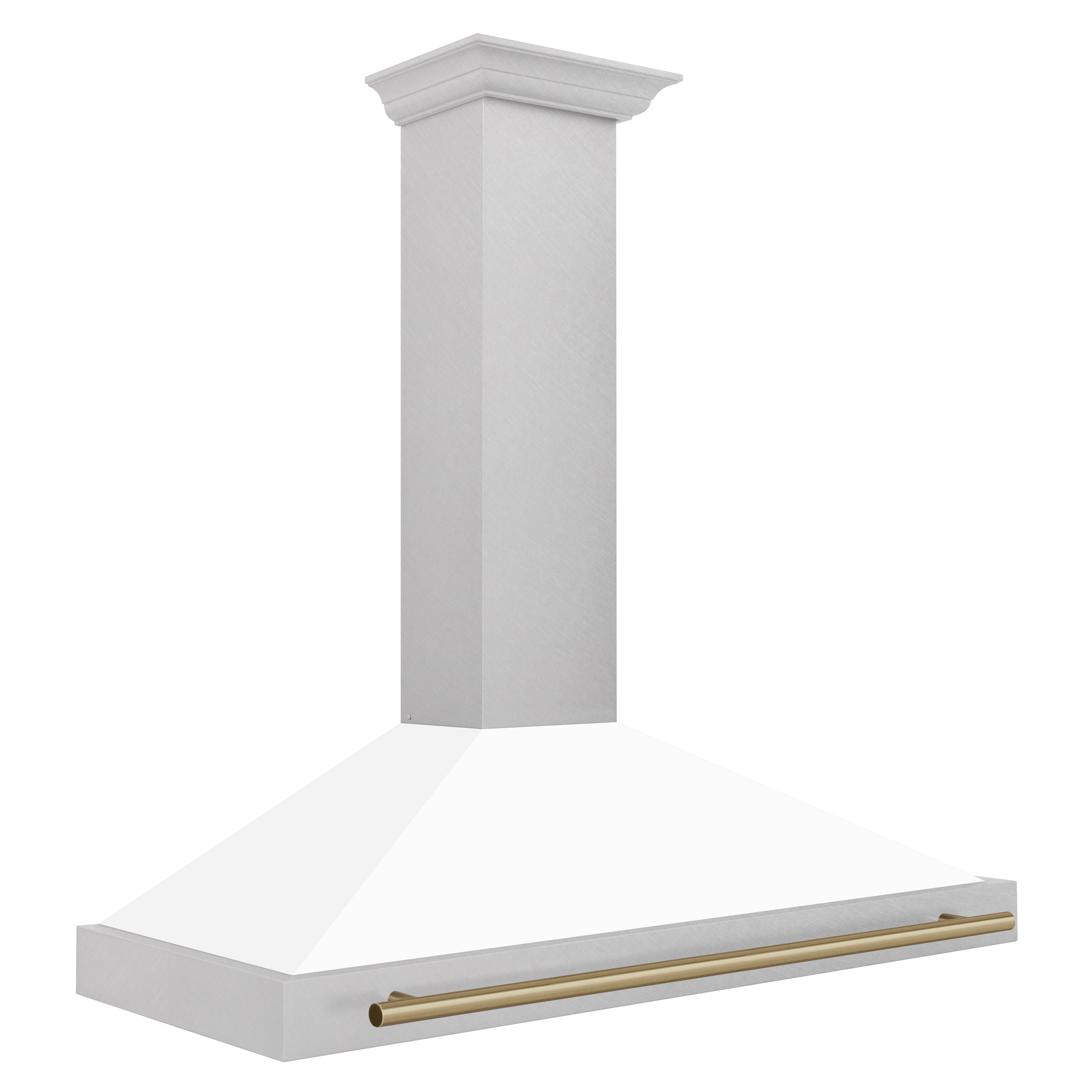 ZLINE 48 in Wall Mount Range Hood Convertible Satin Stainless Steel White Matte Shell Champagne Bronze Handle (KB4SNZ-WM48-CB)