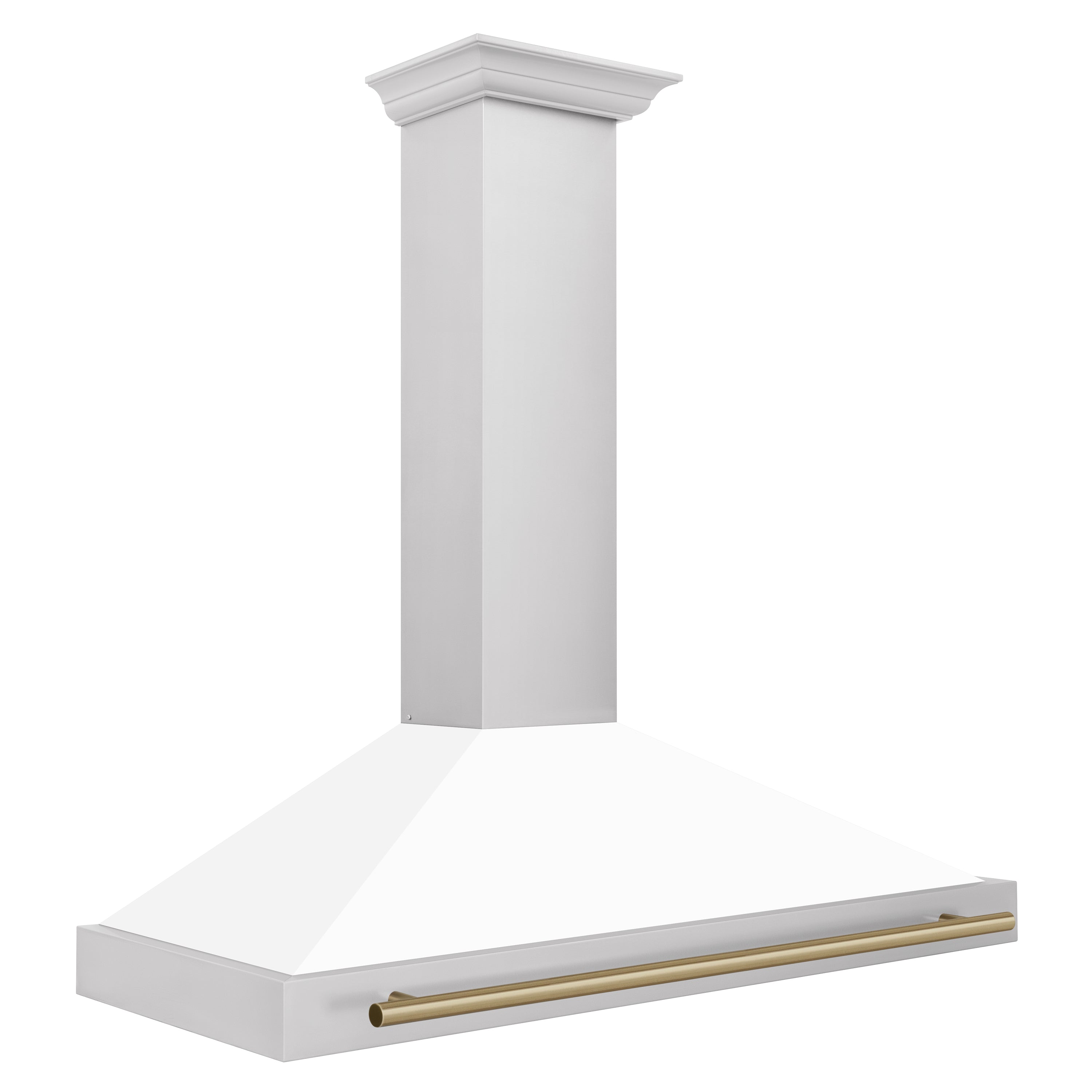 ZLINE 48 in. Wall Mount Range Hood Stainless Steel White Matte Shell Champagne Bronze Handle KB4STZ-WM48-CB