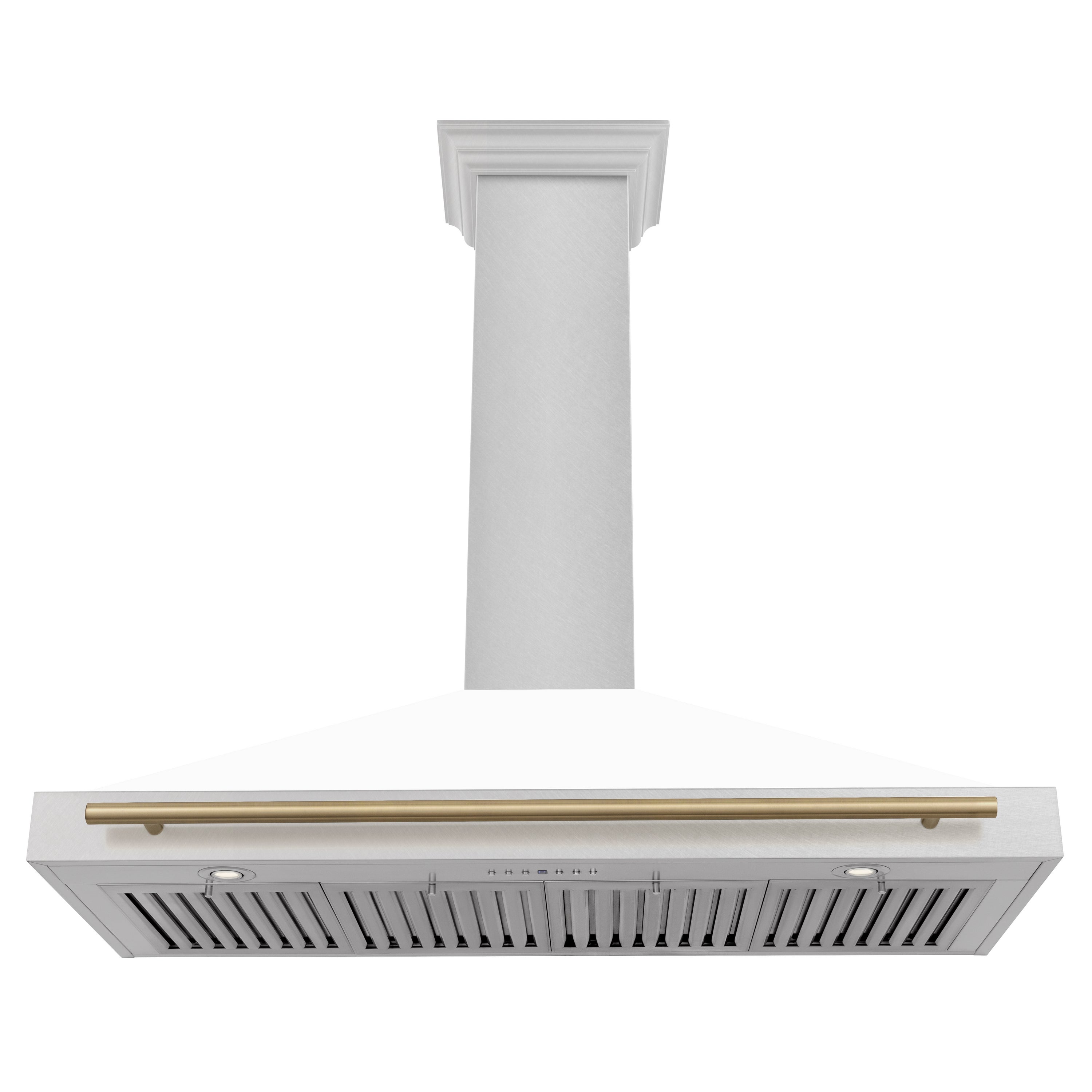 ZLINE 48 in Wall Mount Range Hood Convertible Satin Stainless Steel White Matte Shell Champagne Bronze Handle (KB4SNZ-WM48-CB)