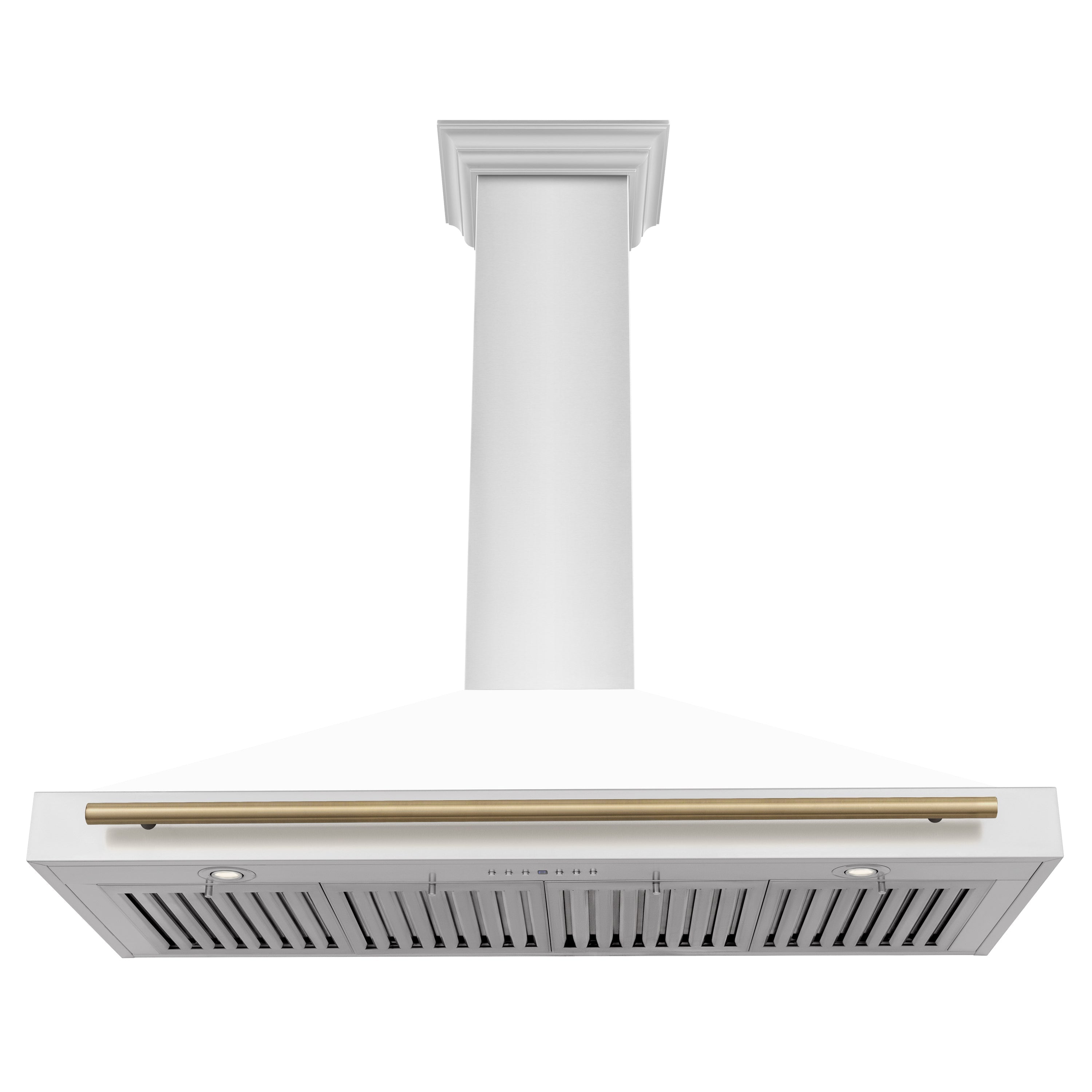 ZLINE 48 in. Wall Mount Range Hood Stainless Steel White Matte Shell Champagne Bronze Handle KB4STZ-WM48-CB
