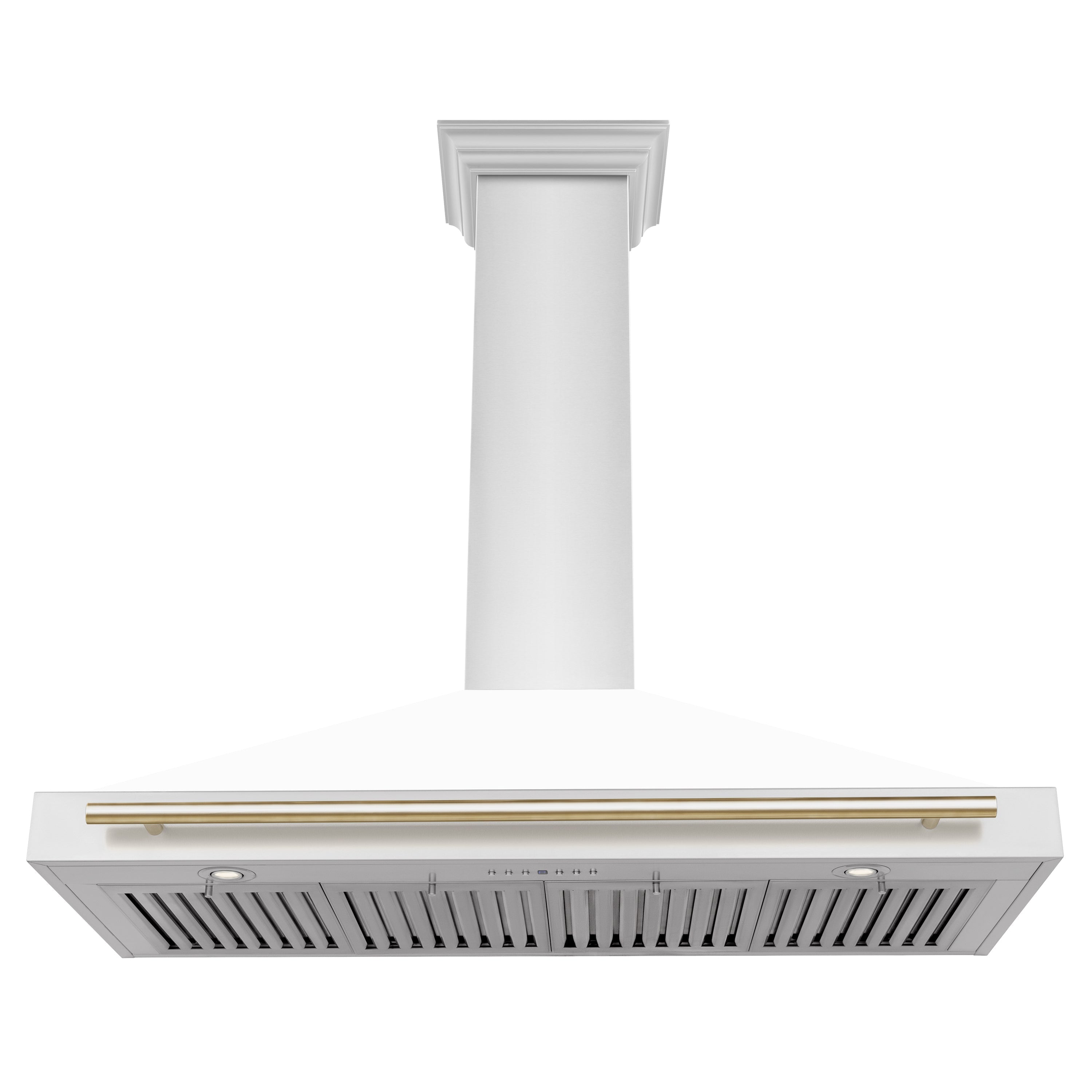 ZLINE 48 in. Range Hood Autograph Edition Stainless Steel White Matte Shell Gold Handle KB4STZ-WM48-G