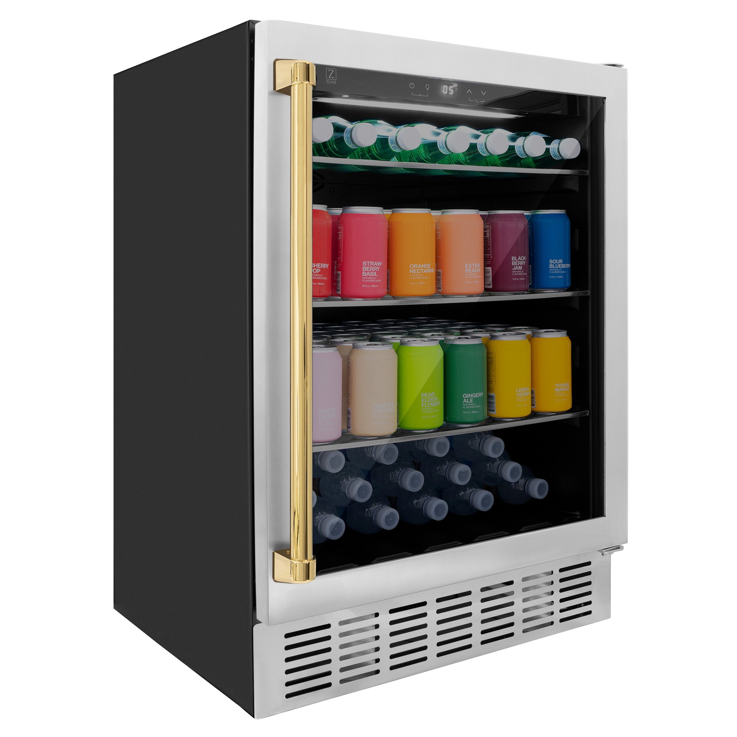 ZLINE Autograph 24" Monument 154 Can Beverage Fridge in Stainless Steel with Gold Accents, RBVZ-US-24-G