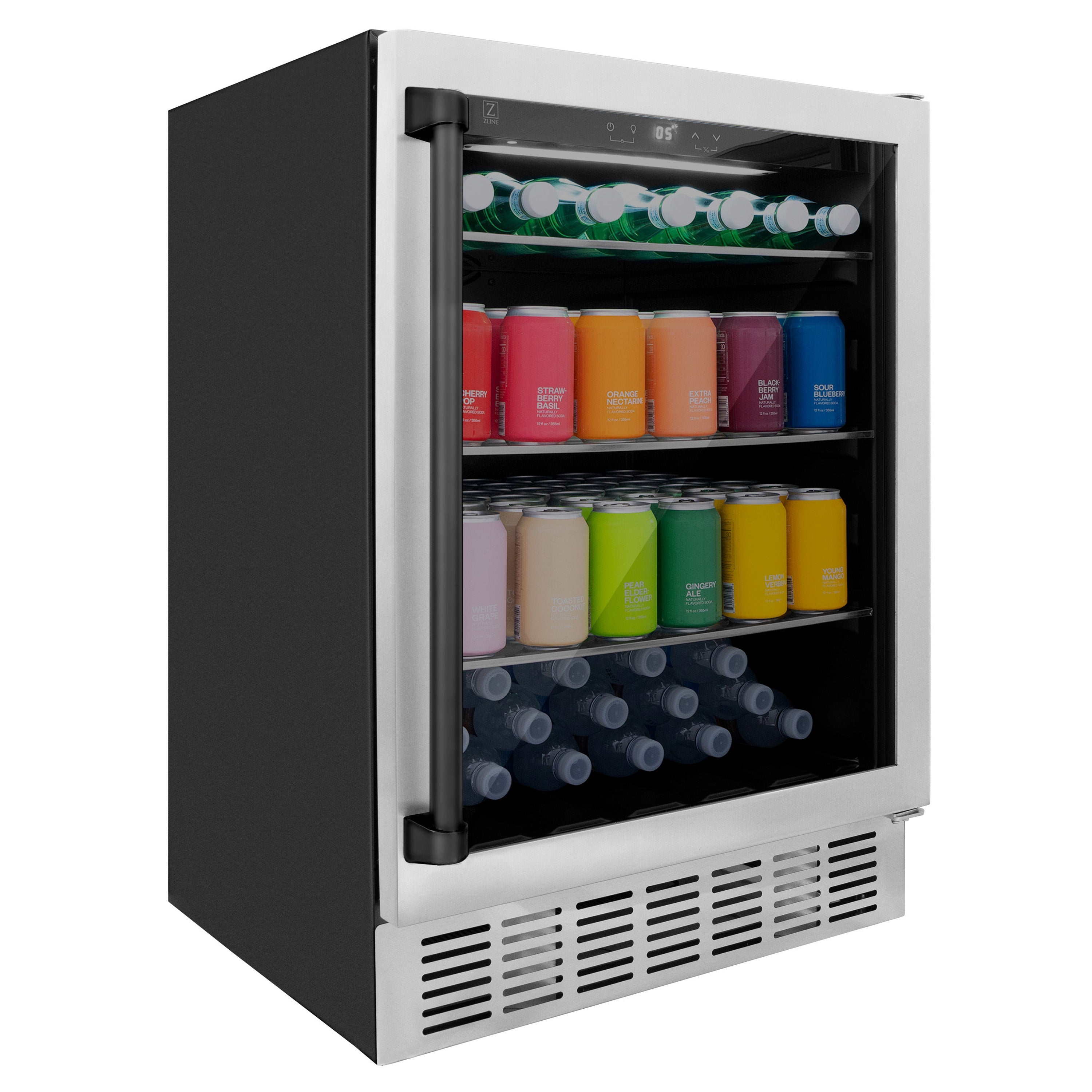ZLINE Autograph 24" Monument 154 Can Beverage Fridge in Stainless Steel with Black Accents, RBVZ-US-24-MB