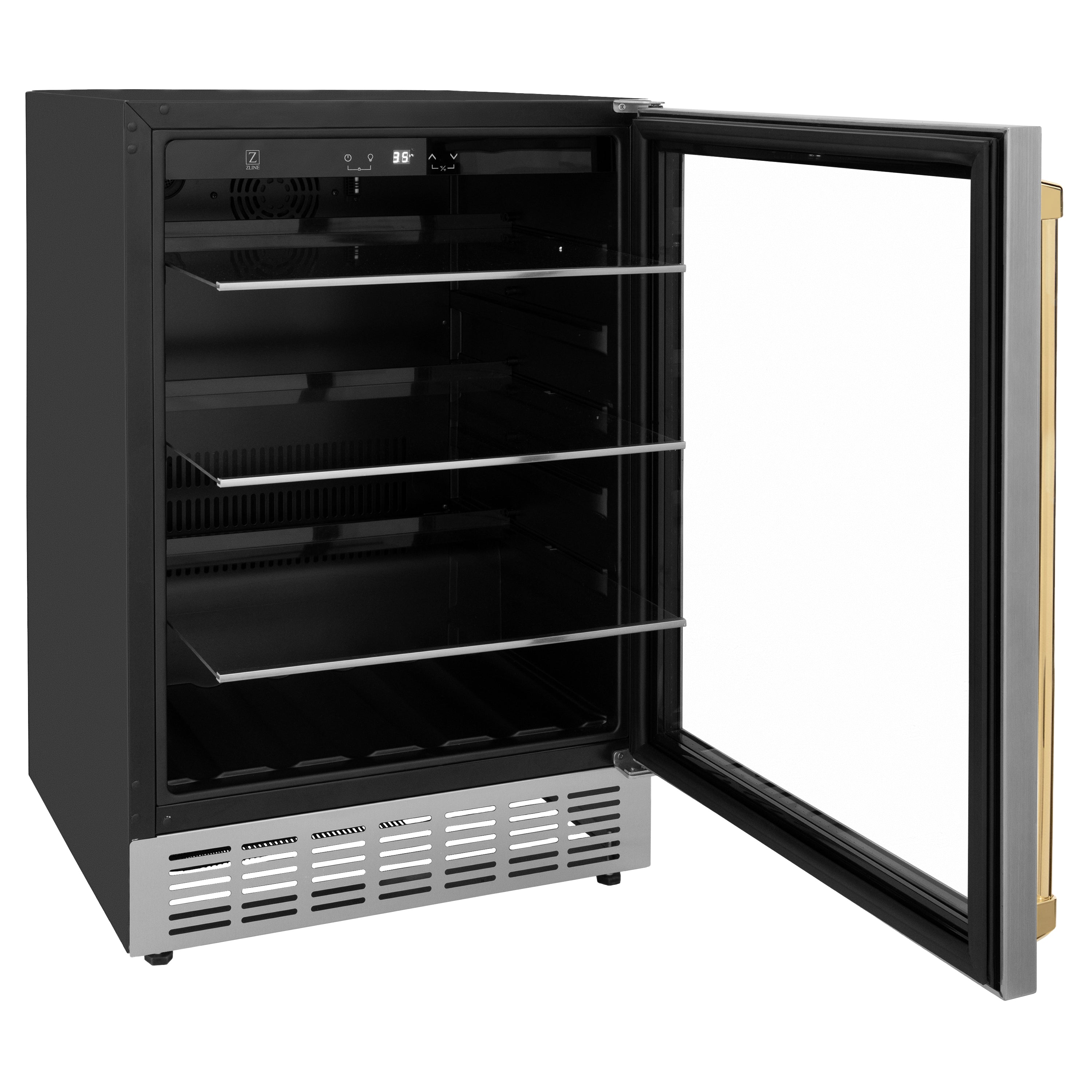 ZLINE Autograph 24" Monument 154 Can Beverage Fridge in Stainless Steel with Gold Accents, RBVZ-US-24-G