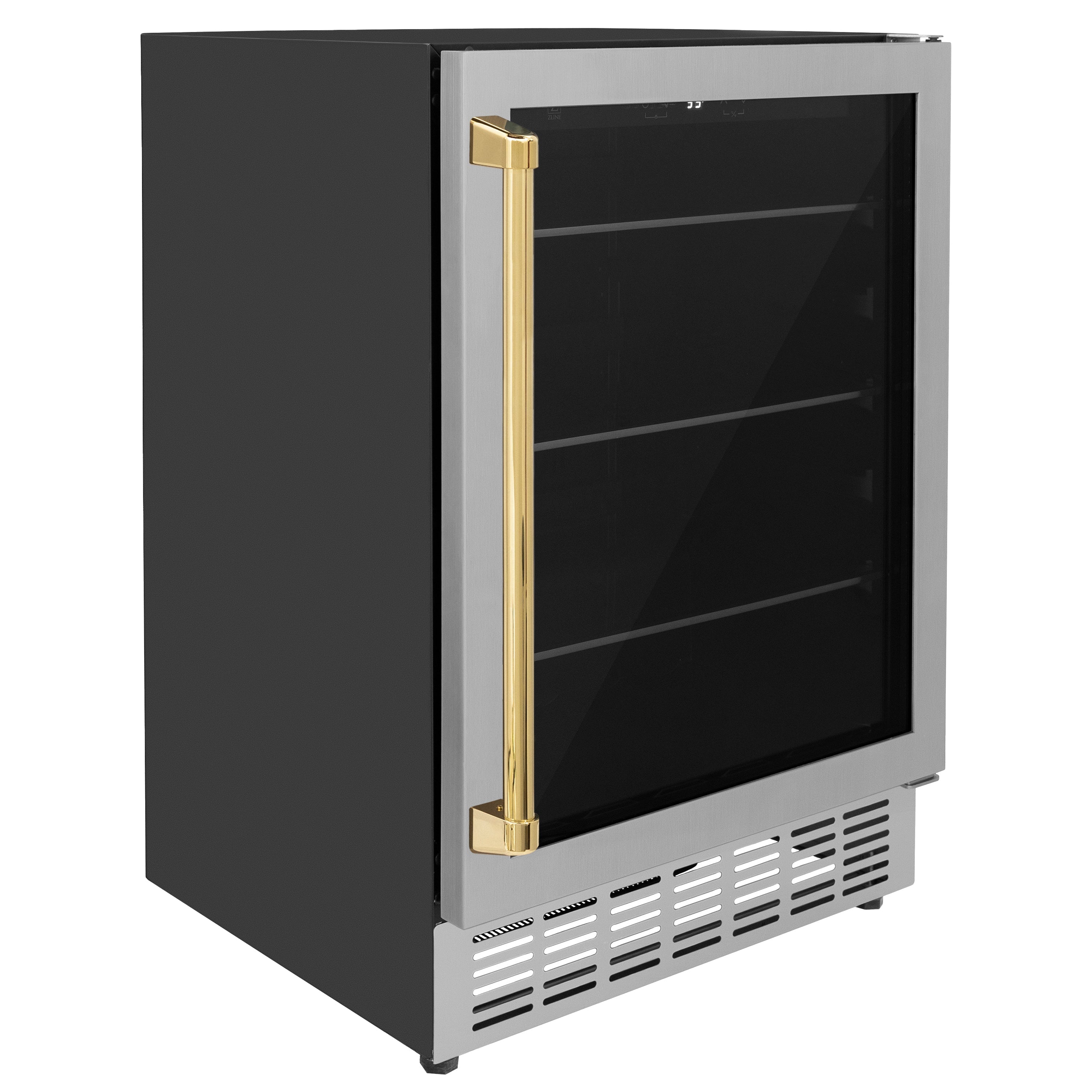 ZLINE Autograph 24" Monument 154 Can Beverage Fridge in Stainless Steel with Gold Accents, RBVZ-US-24-G