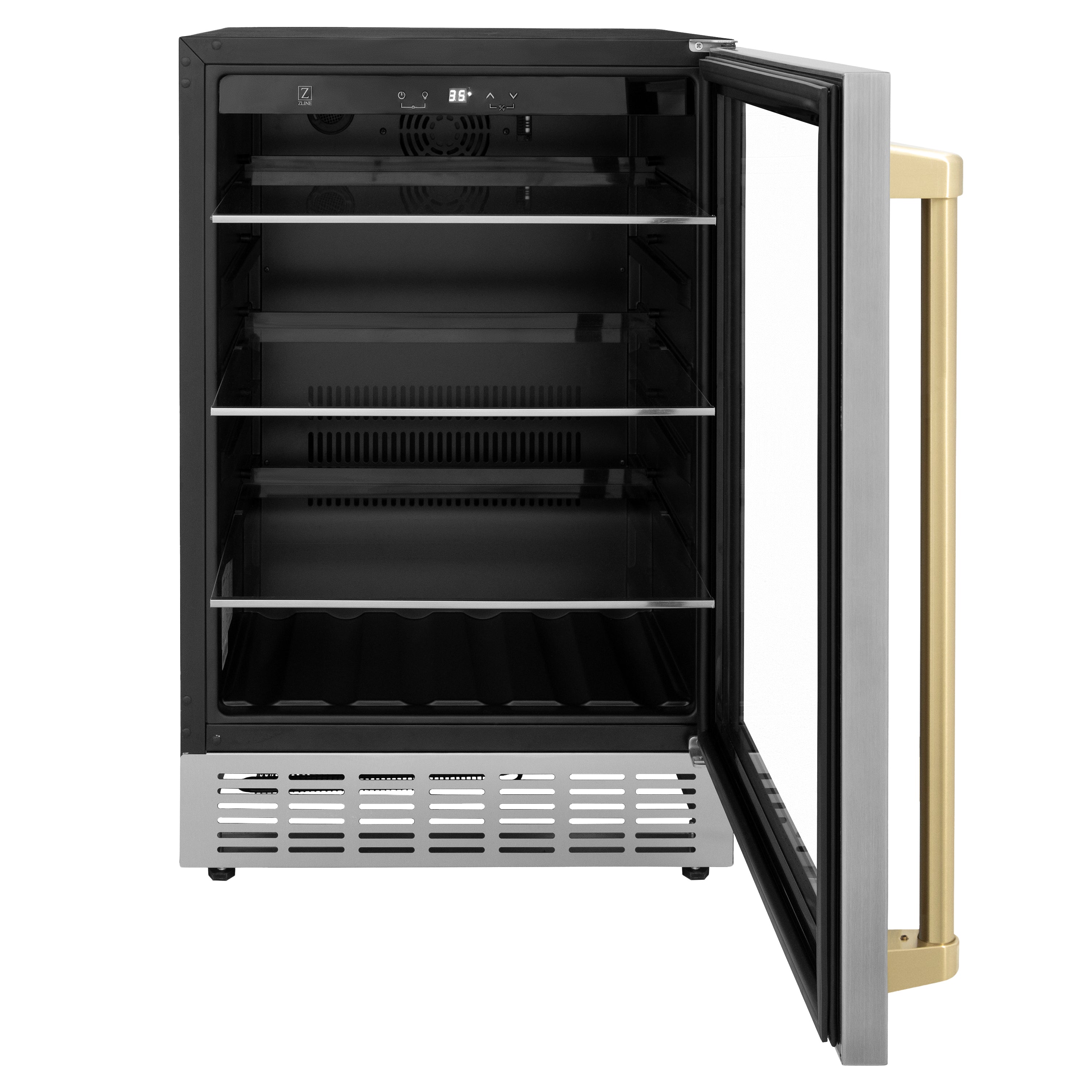 ZLINE Autograph 24" Monument 154 Can Beverage Fridge in Stainless Steel with Champagne Bronze Accents, RBVZ-US-24-CB