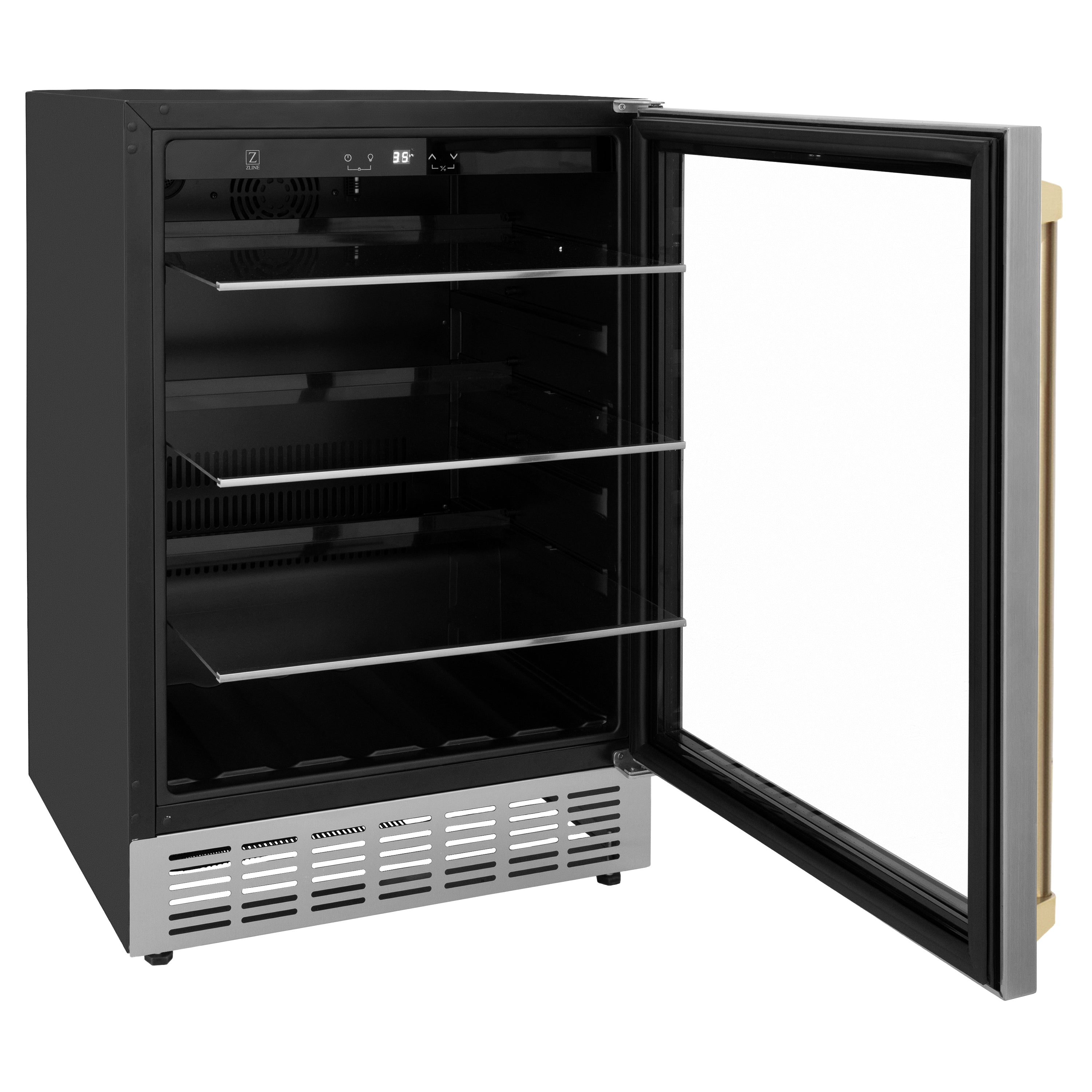 ZLINE Autograph 24" Monument 154 Can Beverage Fridge in Stainless Steel with Champagne Bronze Accents, RBVZ-US-24-CB