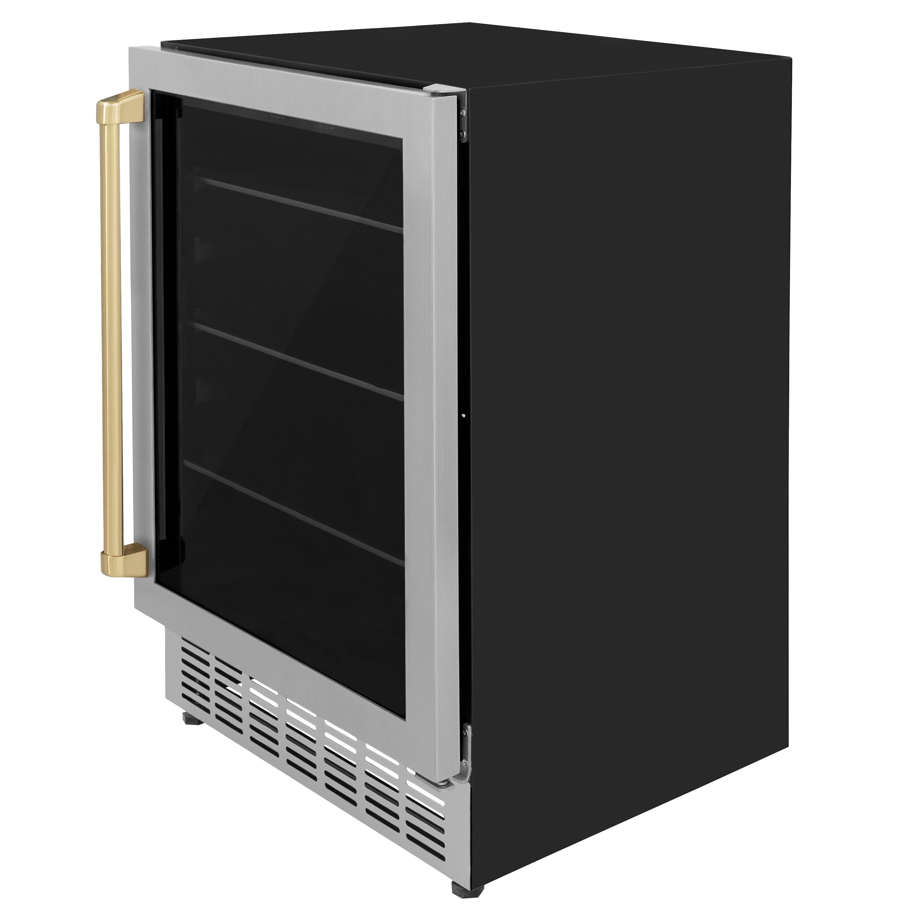 ZLINE Autograph 24" Monument 154 Can Beverage Fridge in Stainless Steel with Champagne Bronze Accents, RBVZ-US-24-CB