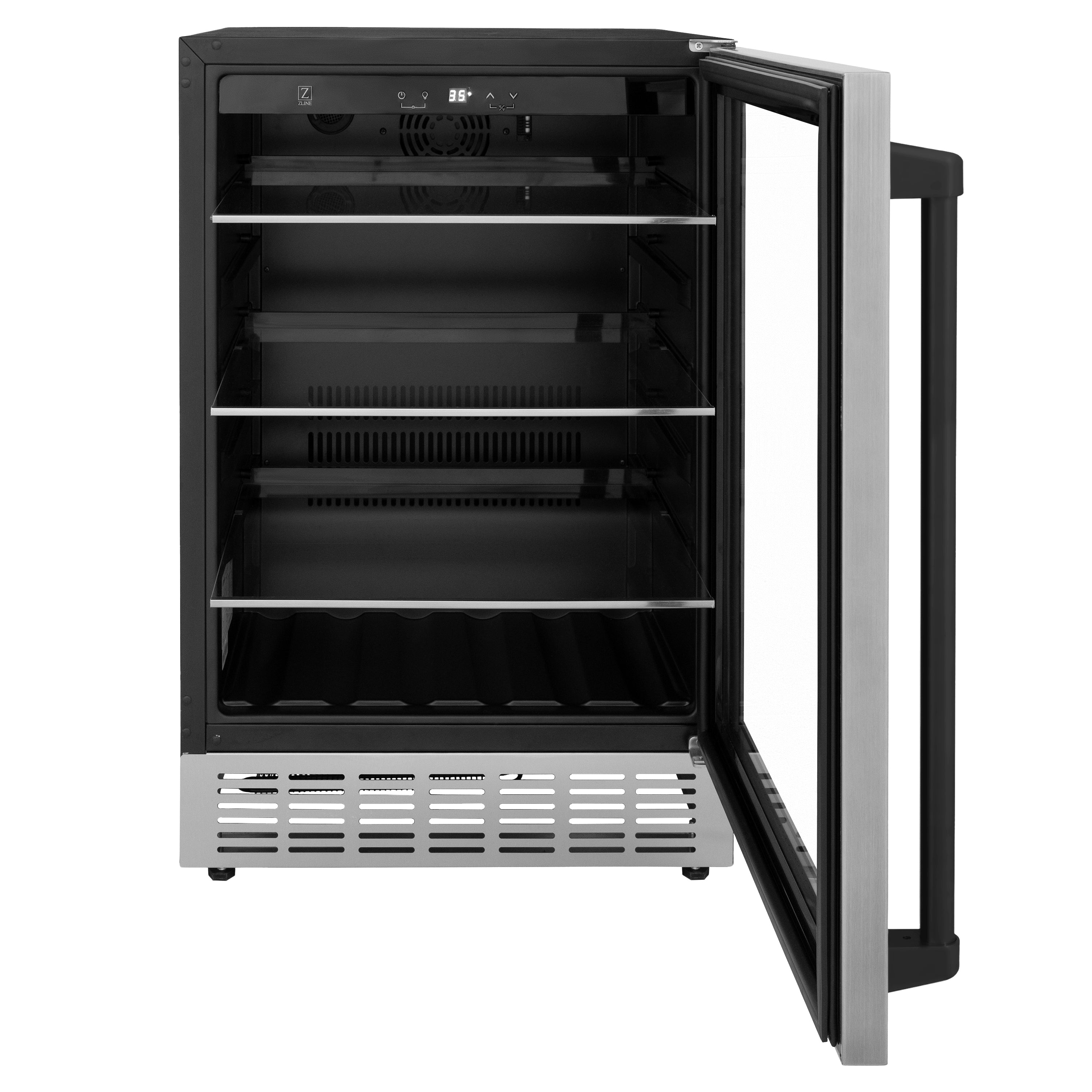 ZLINE Autograph 24" Monument 154 Can Beverage Fridge in Stainless Steel with Black Accents, RBVZ-US-24-MB