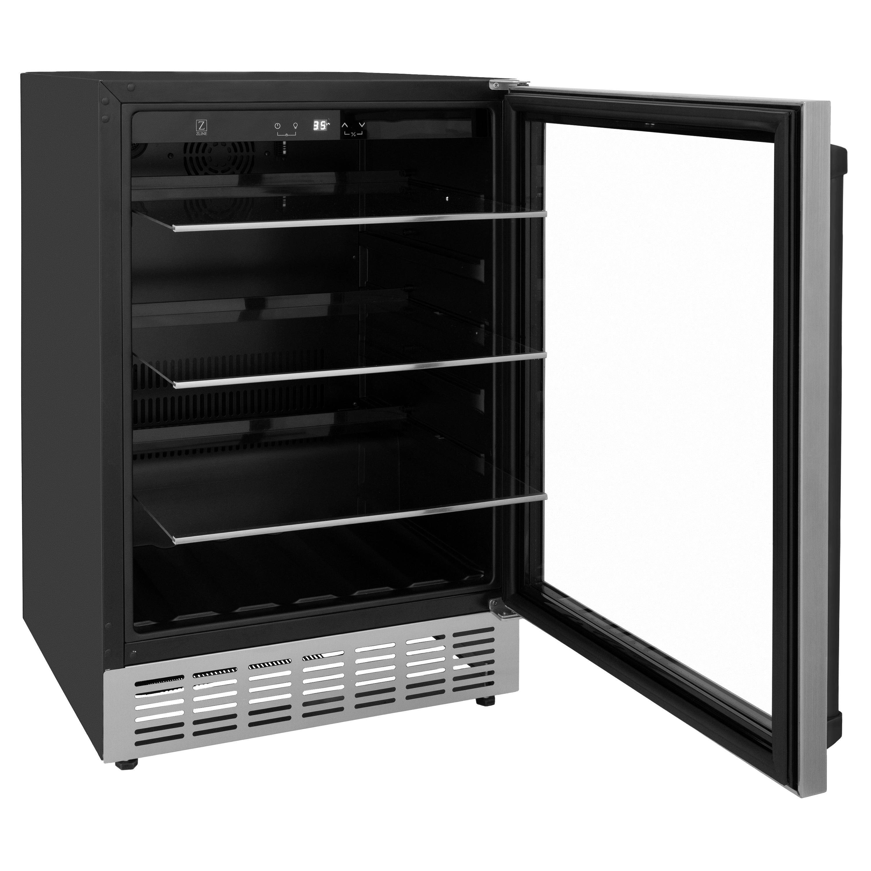 ZLINE Autograph 24" Monument 154 Can Beverage Fridge in Stainless Steel with Black Accents, RBVZ-US-24-MB