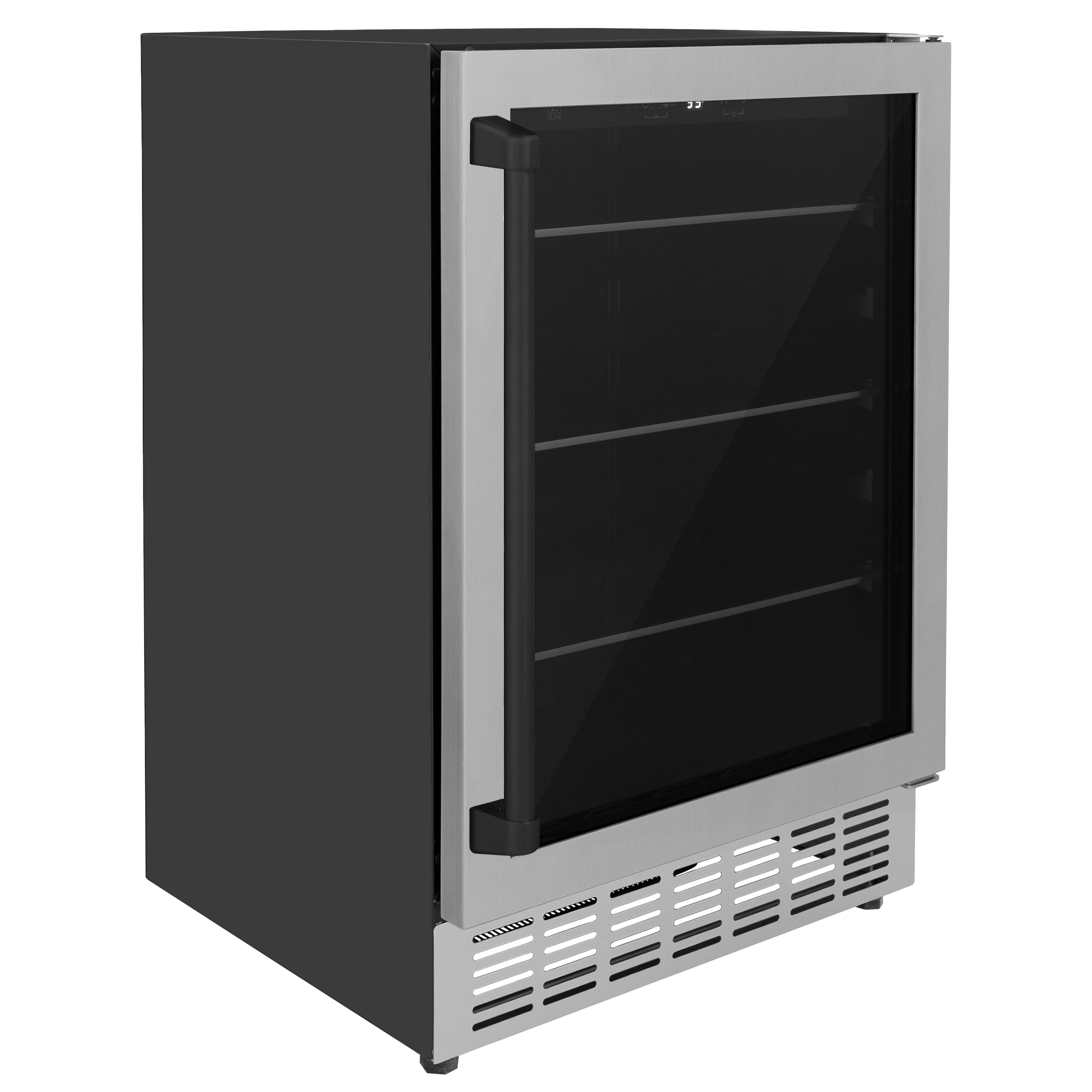 ZLINE Autograph 24" Monument 154 Can Beverage Fridge in Stainless Steel with Black Accents, RBVZ-US-24-MB