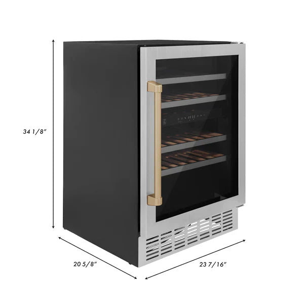 ZLINE Autograph 24" Monument Dual Zone 44-Bottle Wine Cooler in Stainless Steel with Champagne Bronze Accents, RWVZ-UD-24-CB