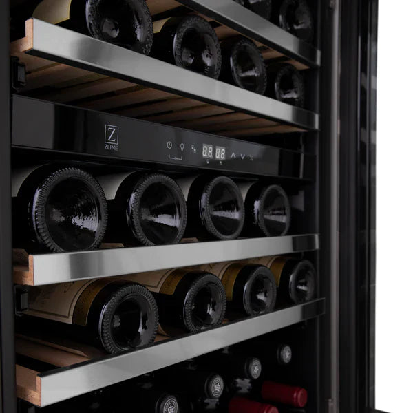 ZLINE Autograph 24" Monument Dual Zone 44-Bottle Wine Cooler in Stainless Steel with Gold Accents, RWVZ-UD-24-G