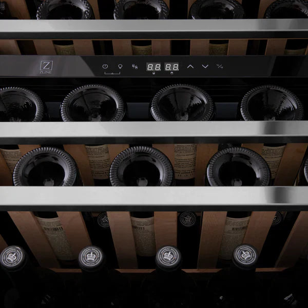 ZLINE Autograph 24" Monument Dual Zone 44-Bottle Wine Cooler in Stainless Steel with Champagne Bronze Accents, RWVZ-UD-24-CB