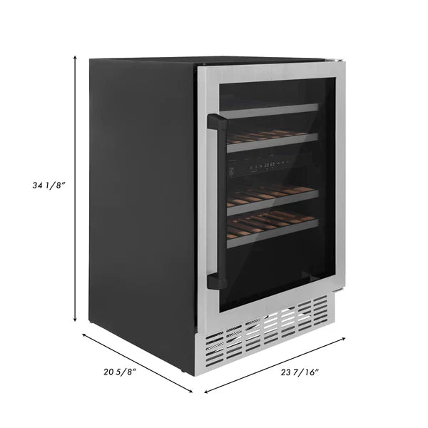 ZLINE Autograph 24" Monument Dual Zone 44-Bottle Wine Cooler in Stainless Steel with Matte Black Accents, RWVZ-UD-24-MB