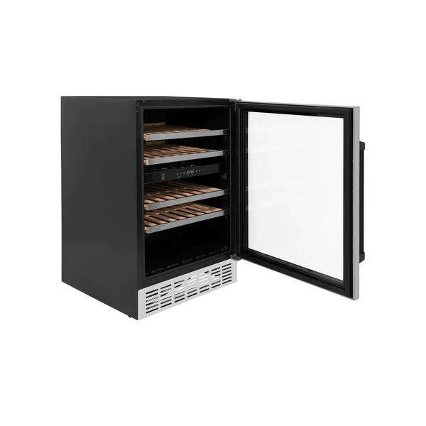 ZLINE Autograph 24" Monument Dual Zone 44-Bottle Wine Cooler in Stainless Steel with Matte Black Accents, RWVZ-UD-24-MB