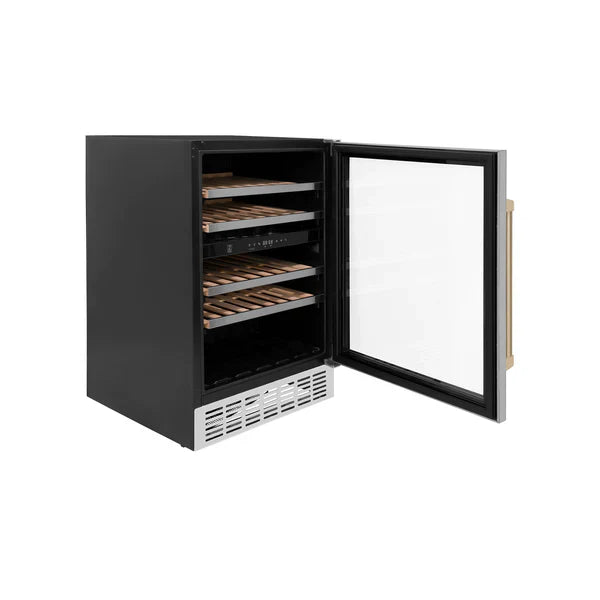 ZLINE Autograph 24" Monument Dual Zone 44-Bottle Wine Cooler in Stainless Steel with Champagne Bronze Accents, RWVZ-UD-24-CB
