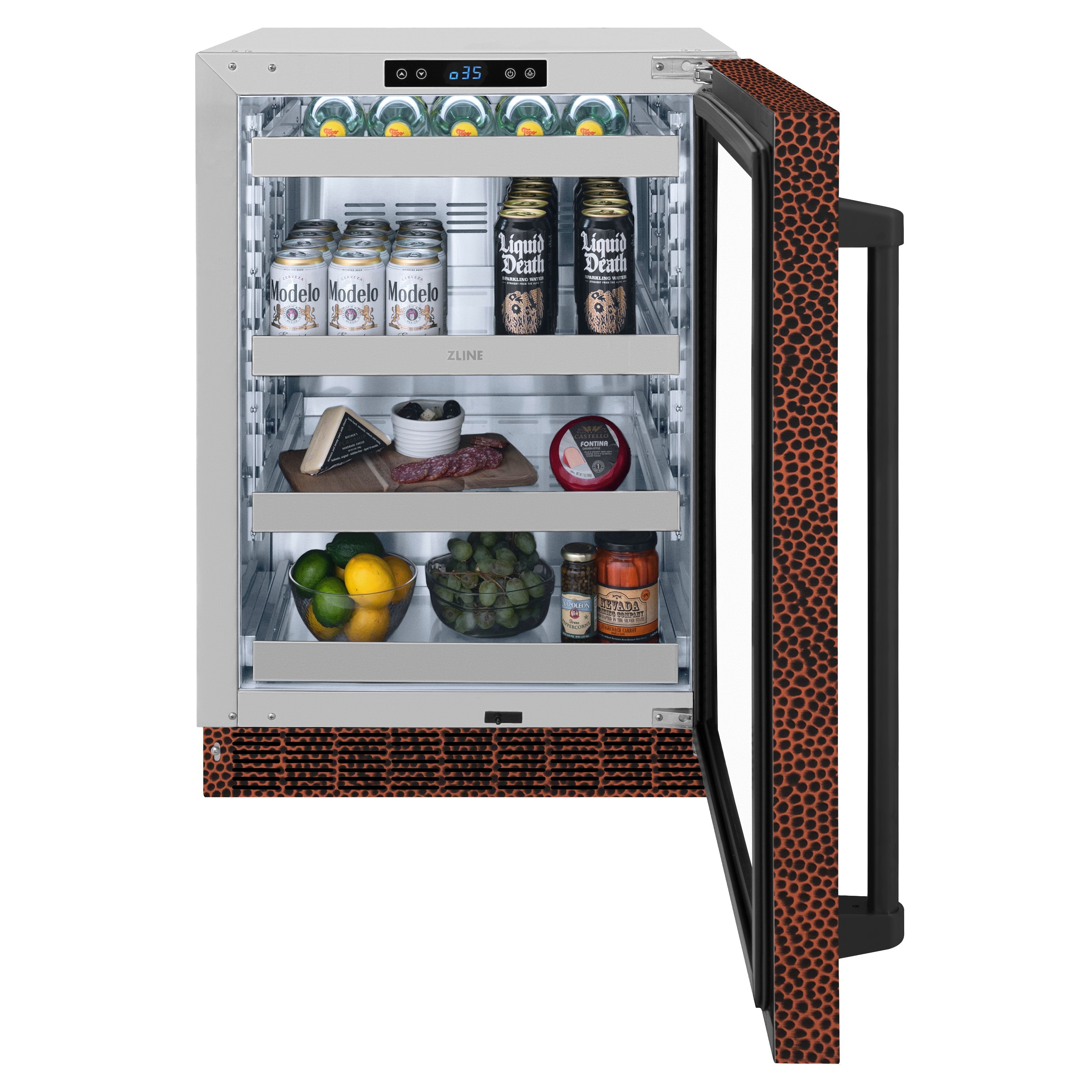 ZLINE 24" Touchstone 151 Can Beverage Fridge with Hand Hammered Copper Glass Door, RBSO-HH-24