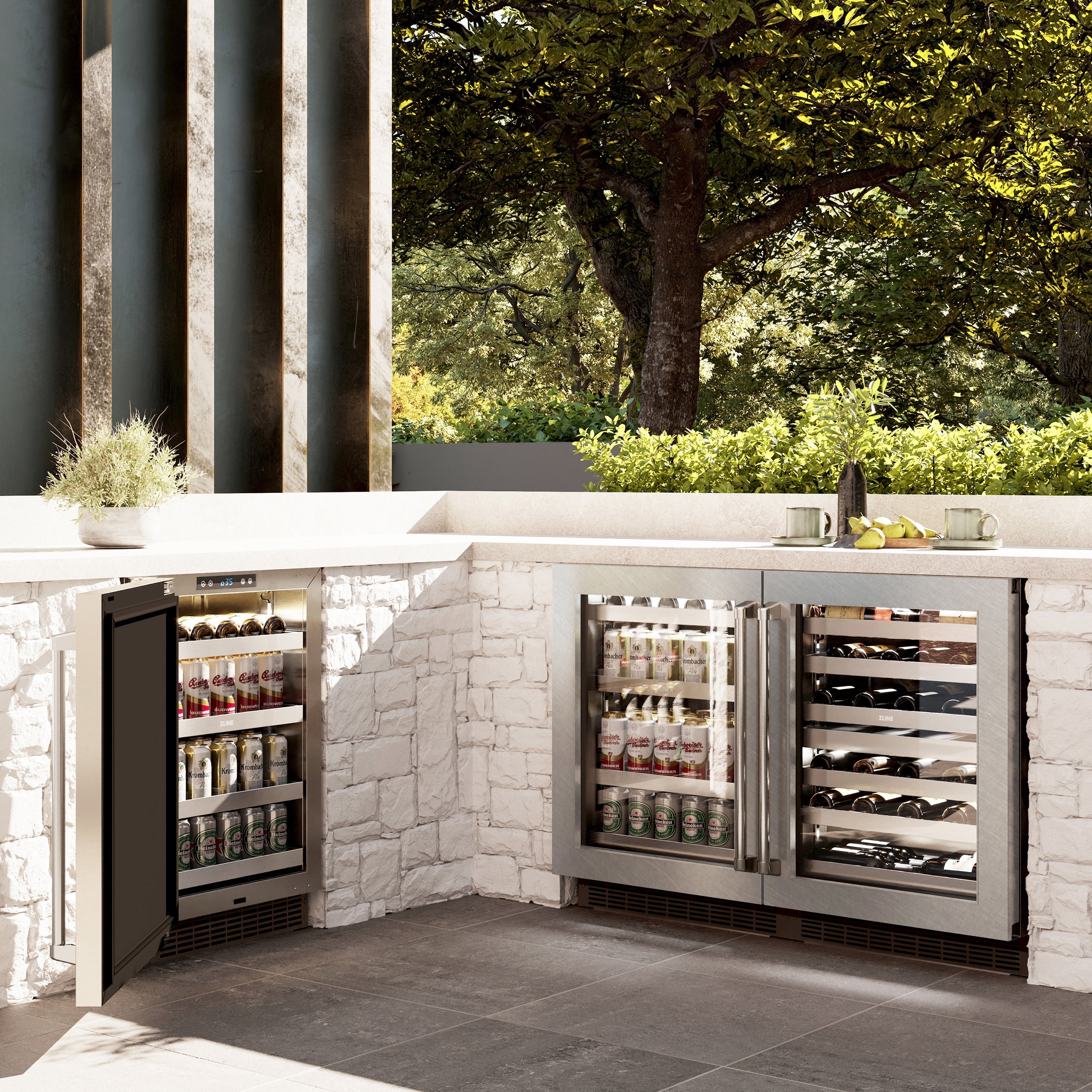 ZLINE 24" Touchstone 151 Can Beverage Fridge With Satin Stainless Steel Glass Door, RBSO-SN-24