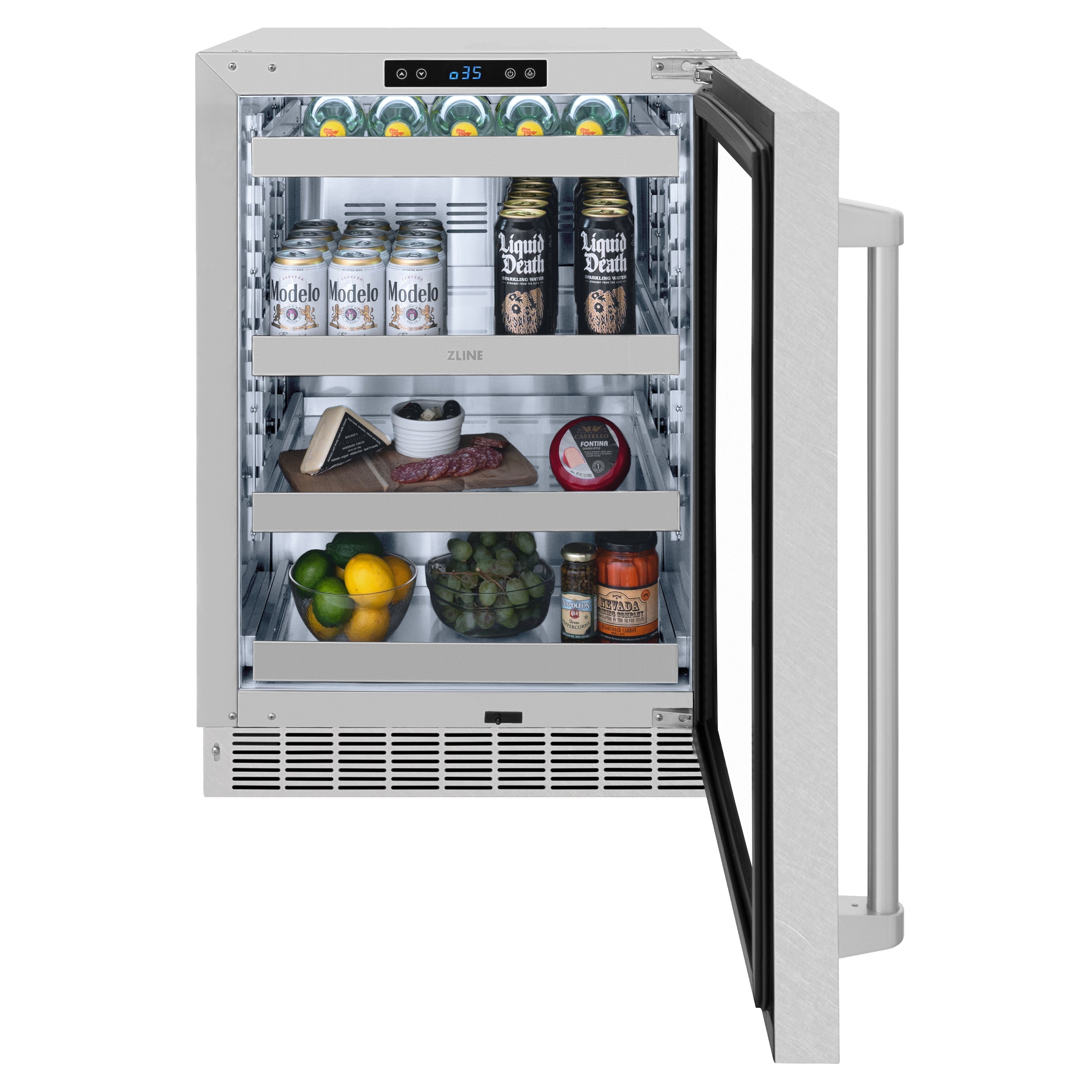 ZLINE 24" Touchstone 151 Can Beverage Fridge With Satin Stainless Steel Glass Door, RBSO-SN-24