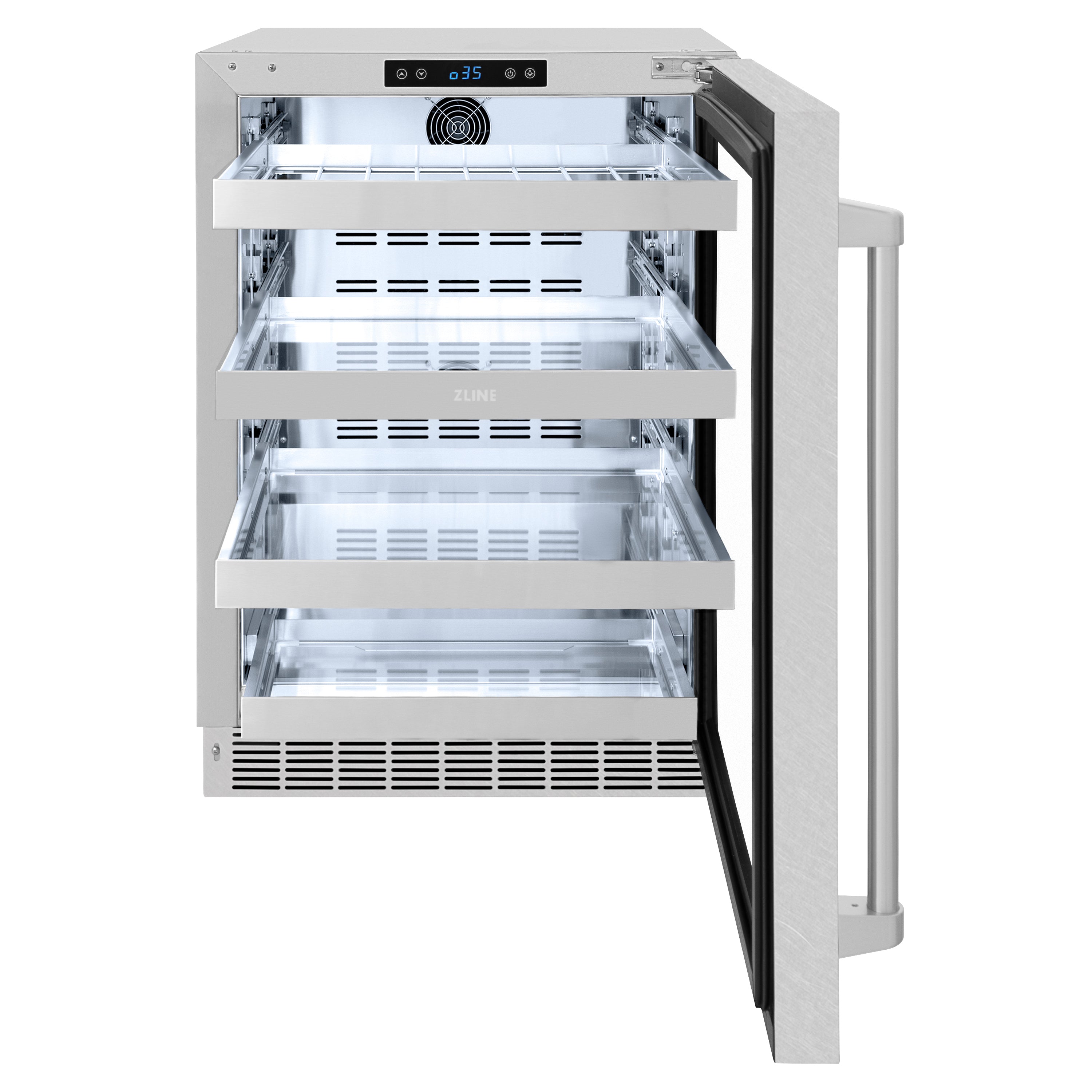 ZLINE 24" Touchstone 151 Can Beverage Fridge With Satin Stainless Steel Glass Door, RBSO-SN-24