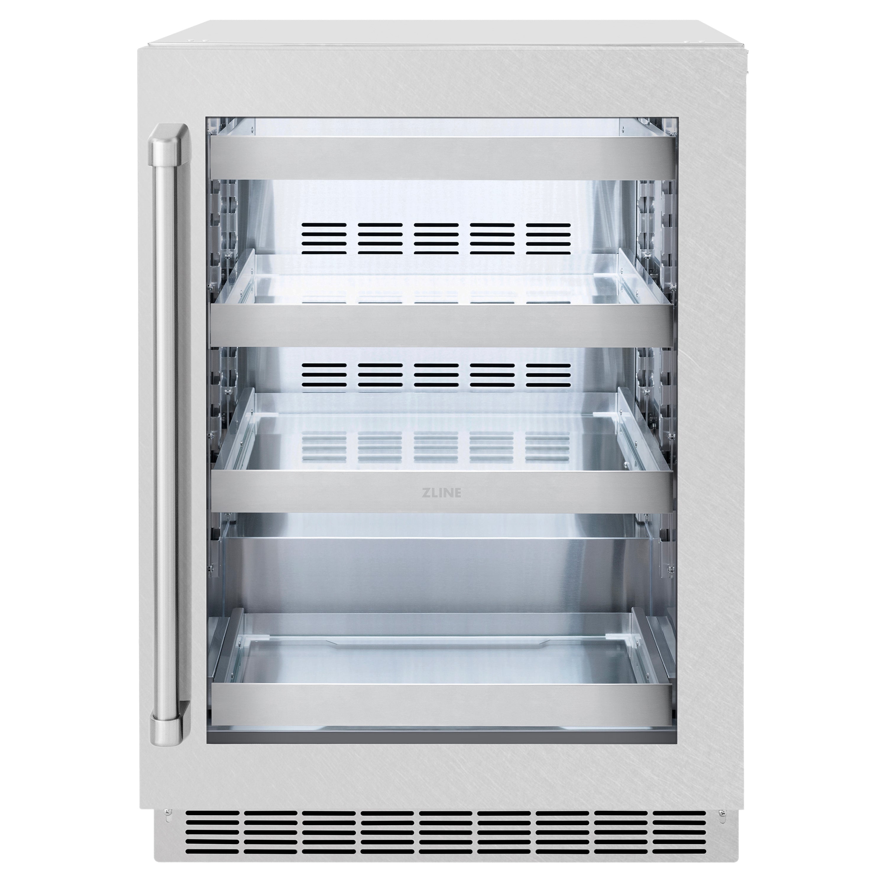 ZLINE 24" Touchstone 151 Can Beverage Fridge With Satin Stainless Steel Glass Door, RBSO-SN-24