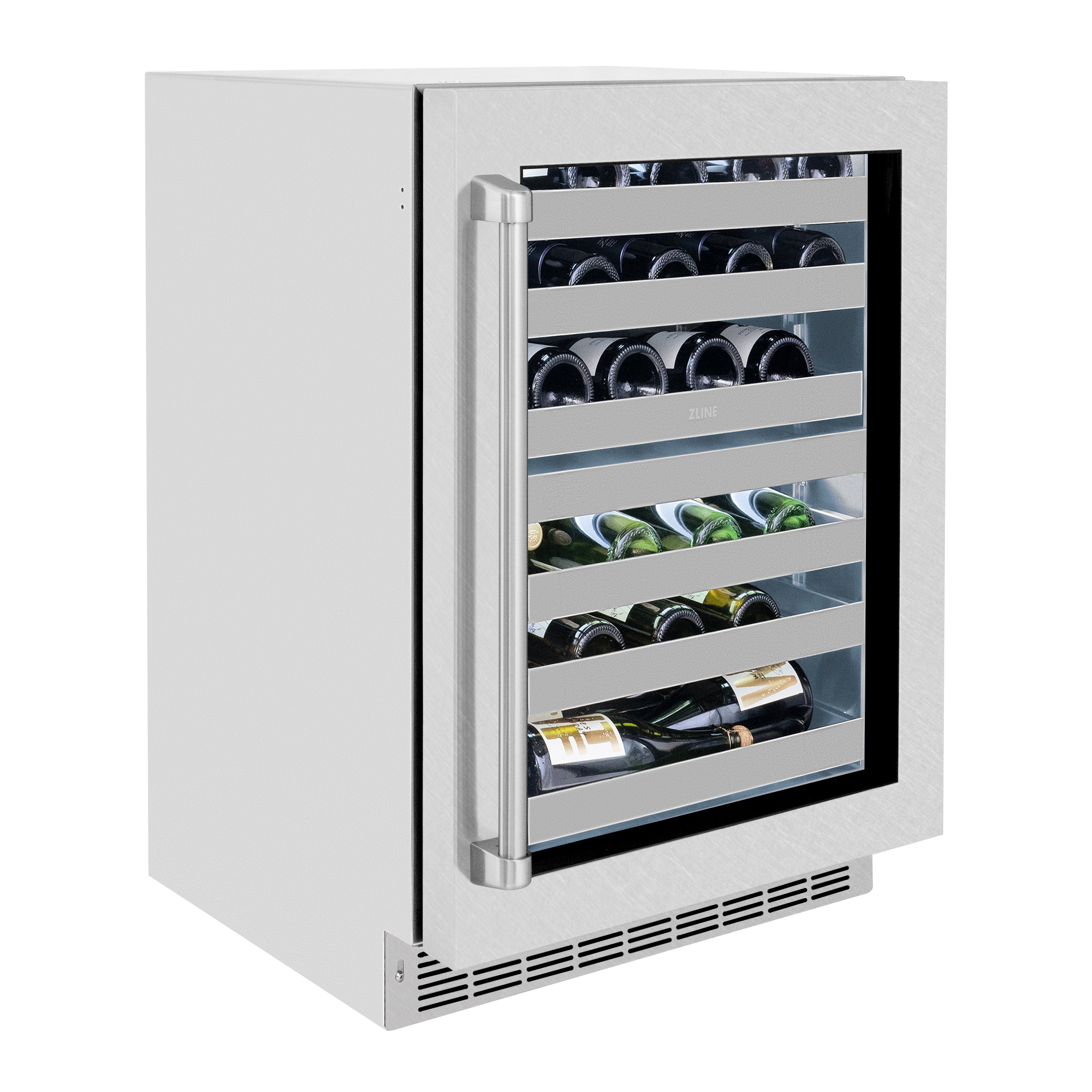 ZLINE 24" Touchstone Dual Zone 44 Bottle Wine Cooler with Satin Stainless Steel Glass Door, RWDO-SN-24