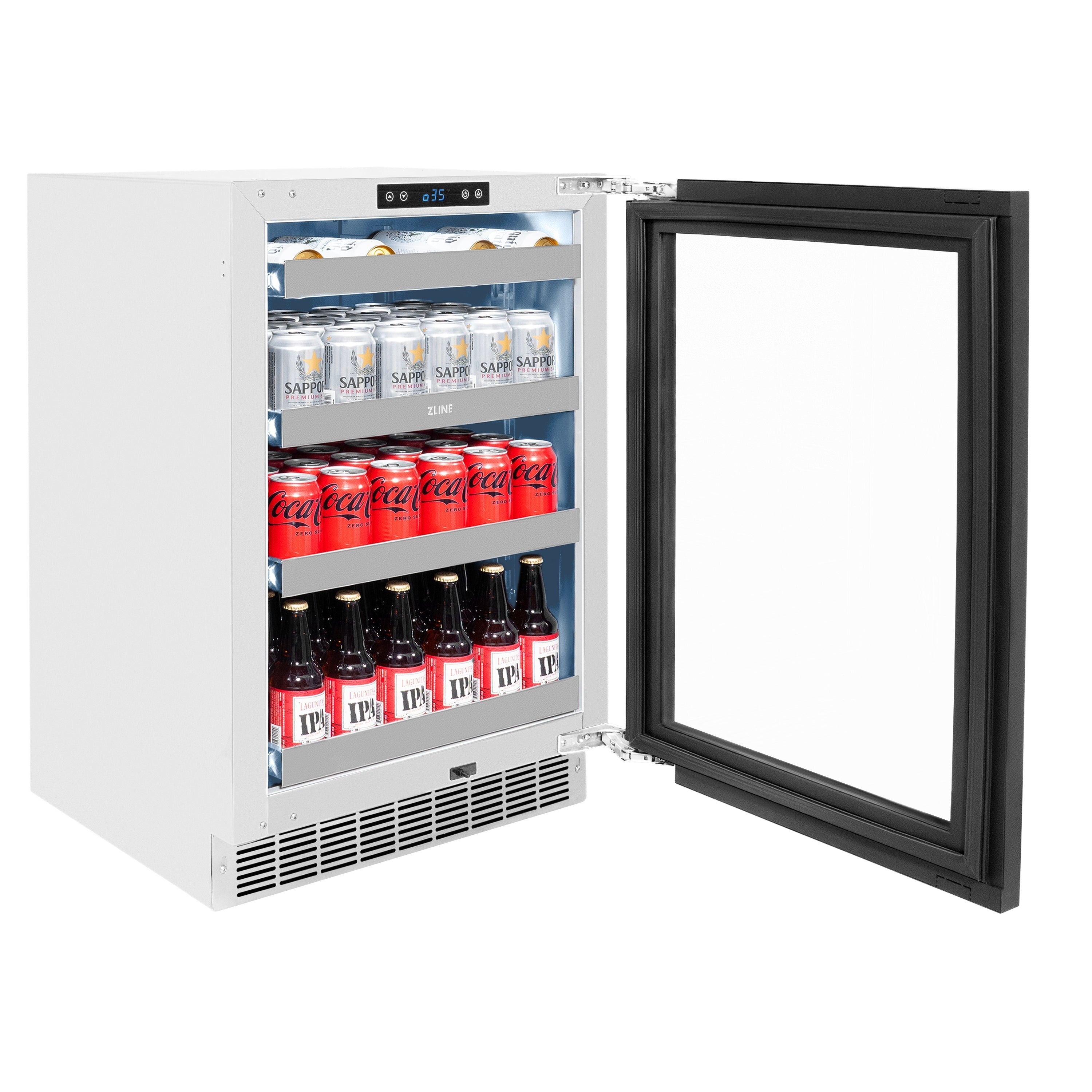 ZLINE Autograph 24" Touchstone 151 Can Beverage Fridge with Panel Ready Glass Door and Polished Gold Handle,  RBSPOZ-24-G