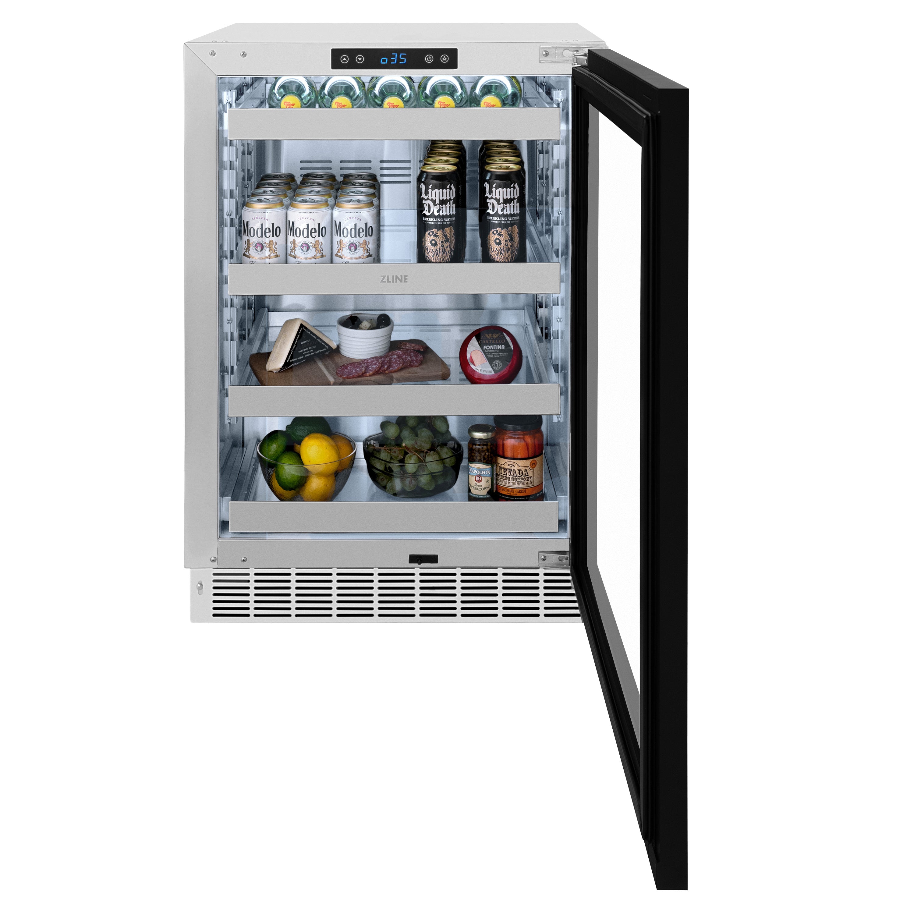 ZLINE Autograph 24" Touchstone 151 Can Beverage Fridge with Panel Ready Glass Door and Matte Black Handle,  RBSPOZ-24-MB