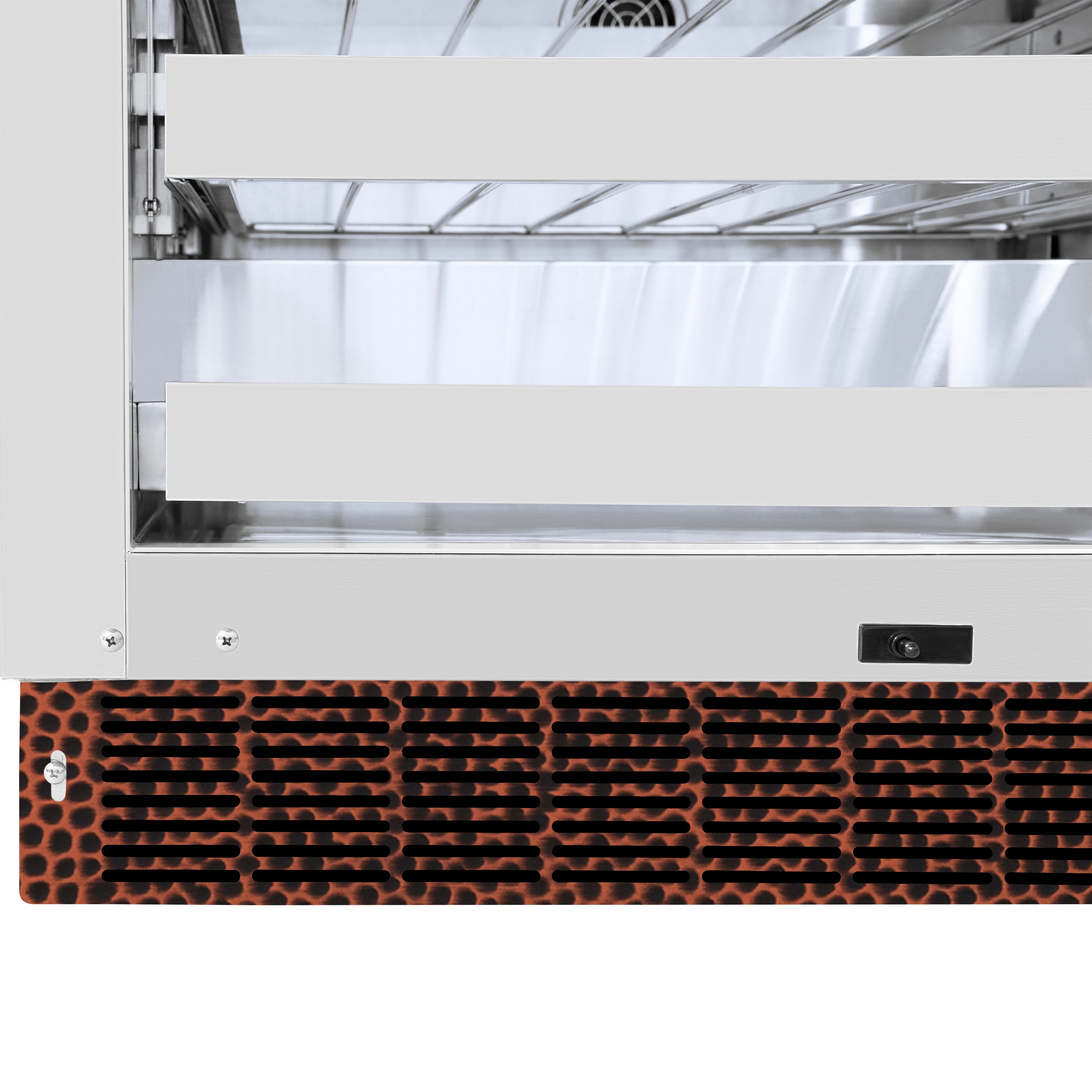 ZLINE 24" Touchstone Dual Zone 44 Bottle Wine Cooler with Hand Hammered Copper Glass Door, RWDO-HH-24