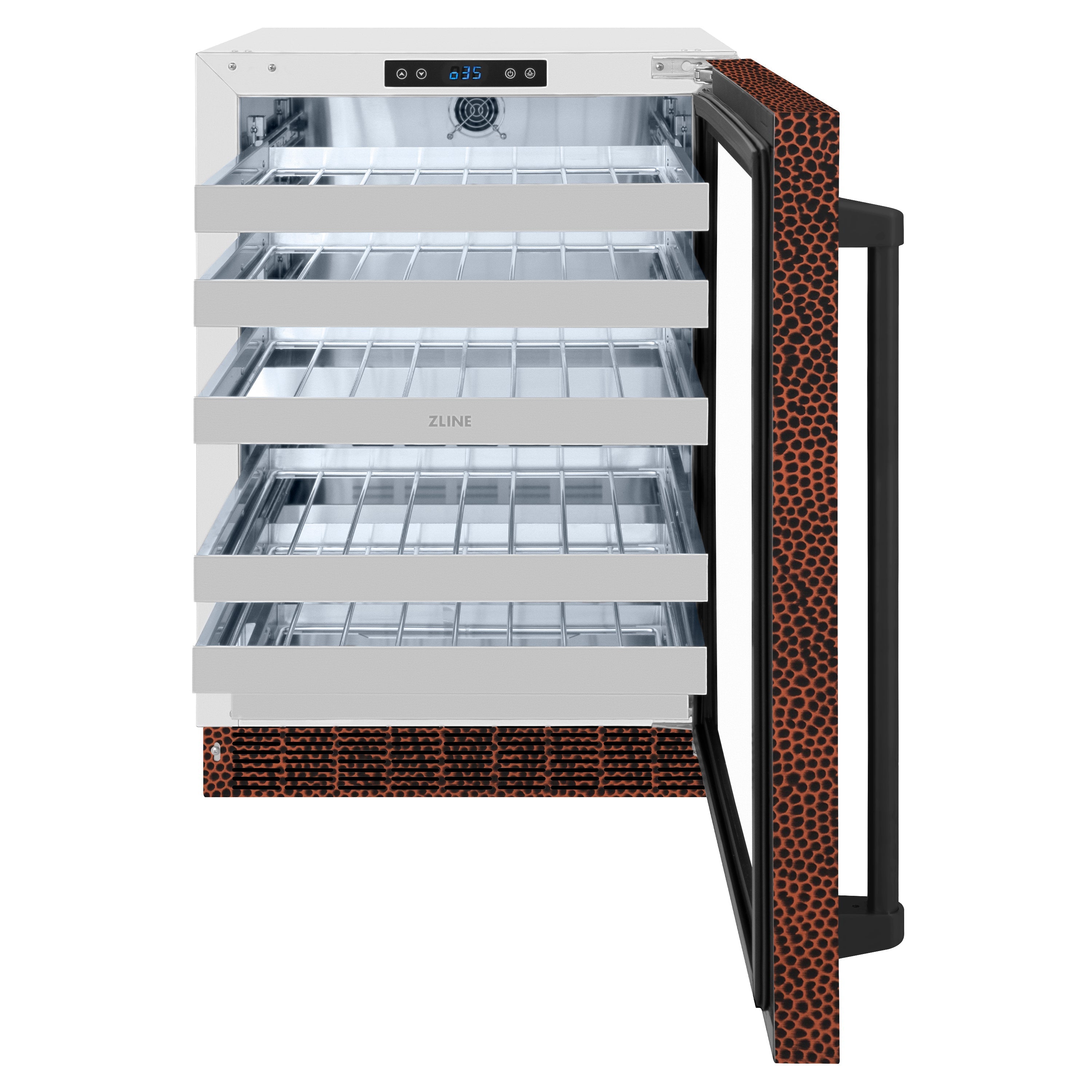 ZLINE 24" Touchstone Dual Zone 44 Bottle Wine Cooler with Hand Hammered Copper Glass Door, RWDO-HH-24